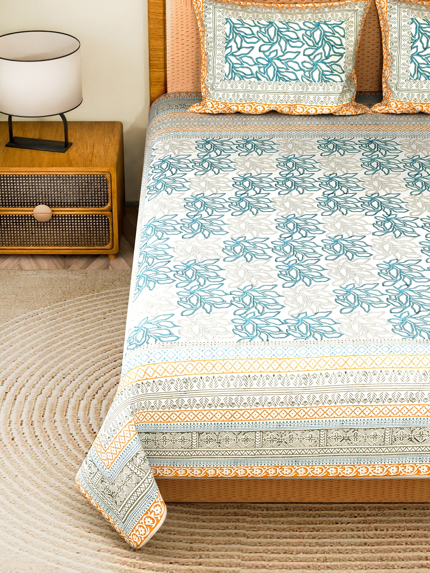 DOZORA COTTON PRINTED DOUBLE BEDSHEET WITH PILLOW