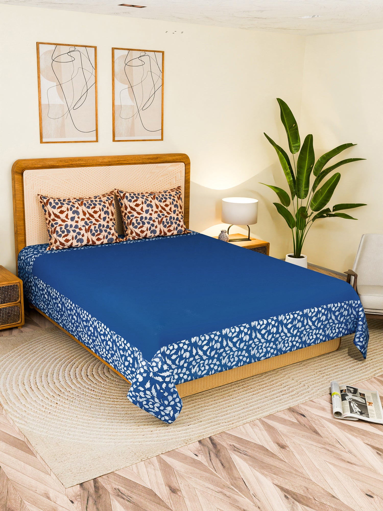 SLEEKREST COTTON PRINTED DOUBLE BEDSHEET WITH PILLOW