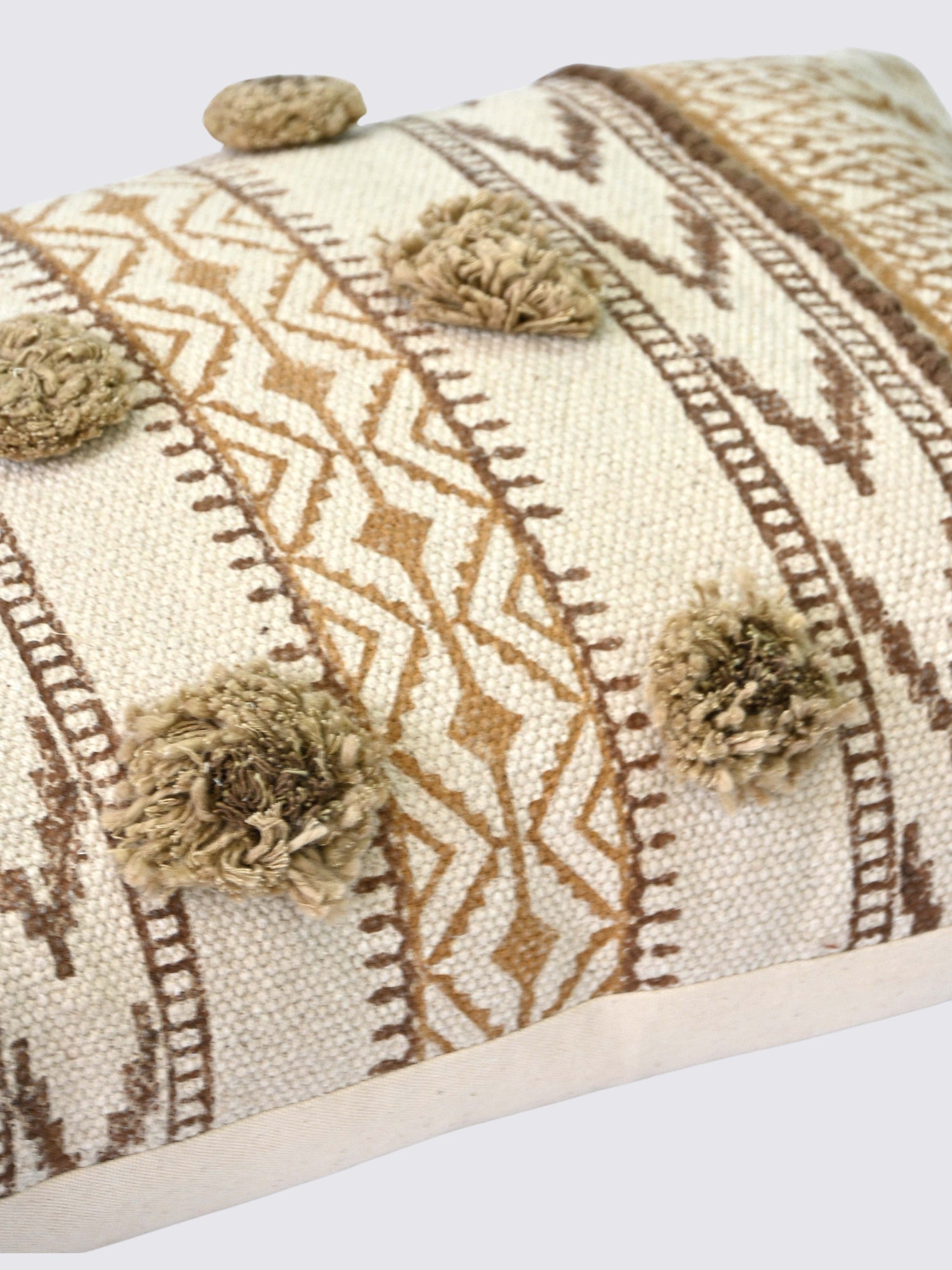Siroh Block-Printed Embroidered Lumbar Cushion Cover