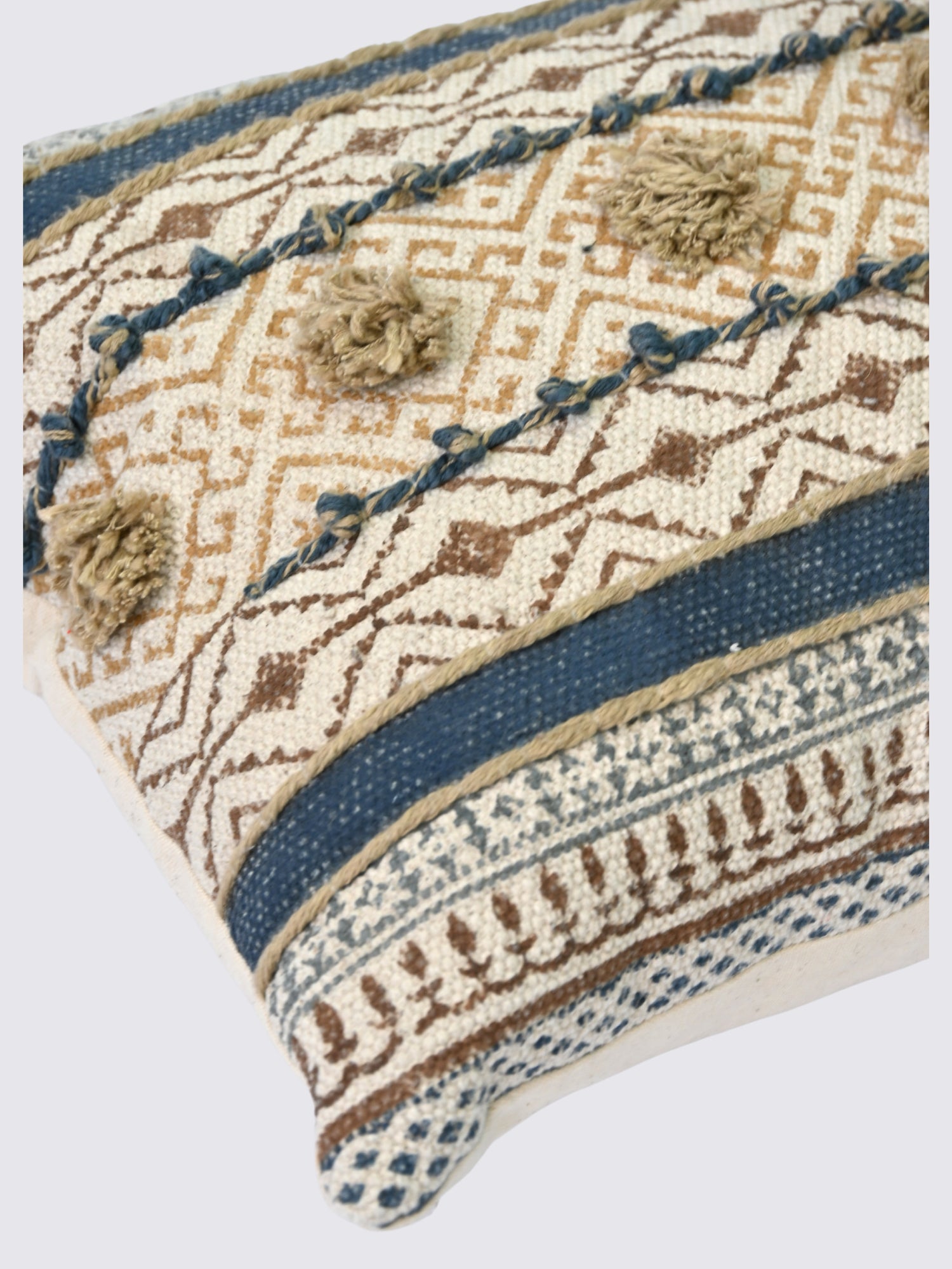 Nirah Block-Printed Embroidered Lumbar Cushion Cover