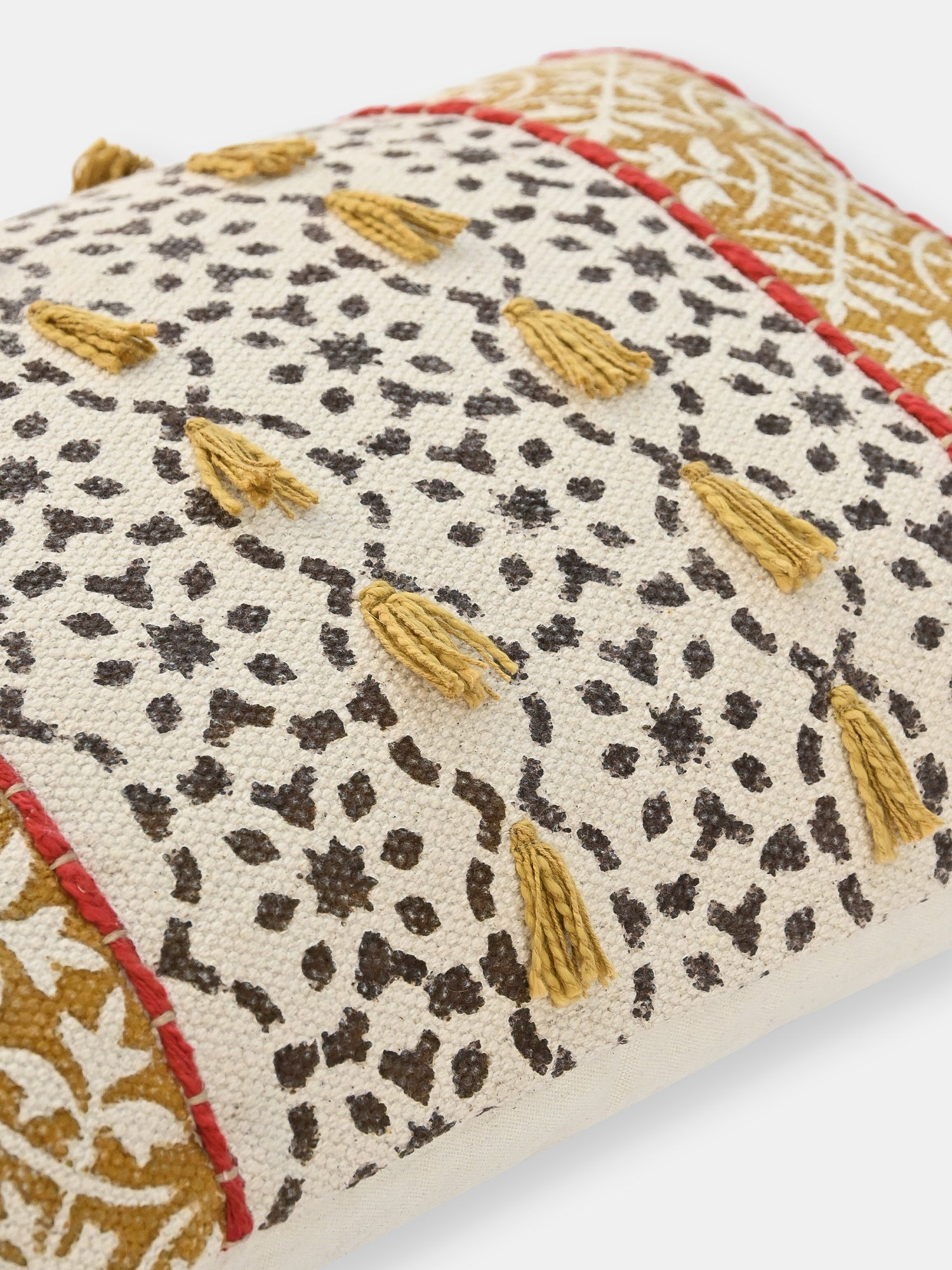 Carmine Block-Printed Lumbar Cushion Cover
