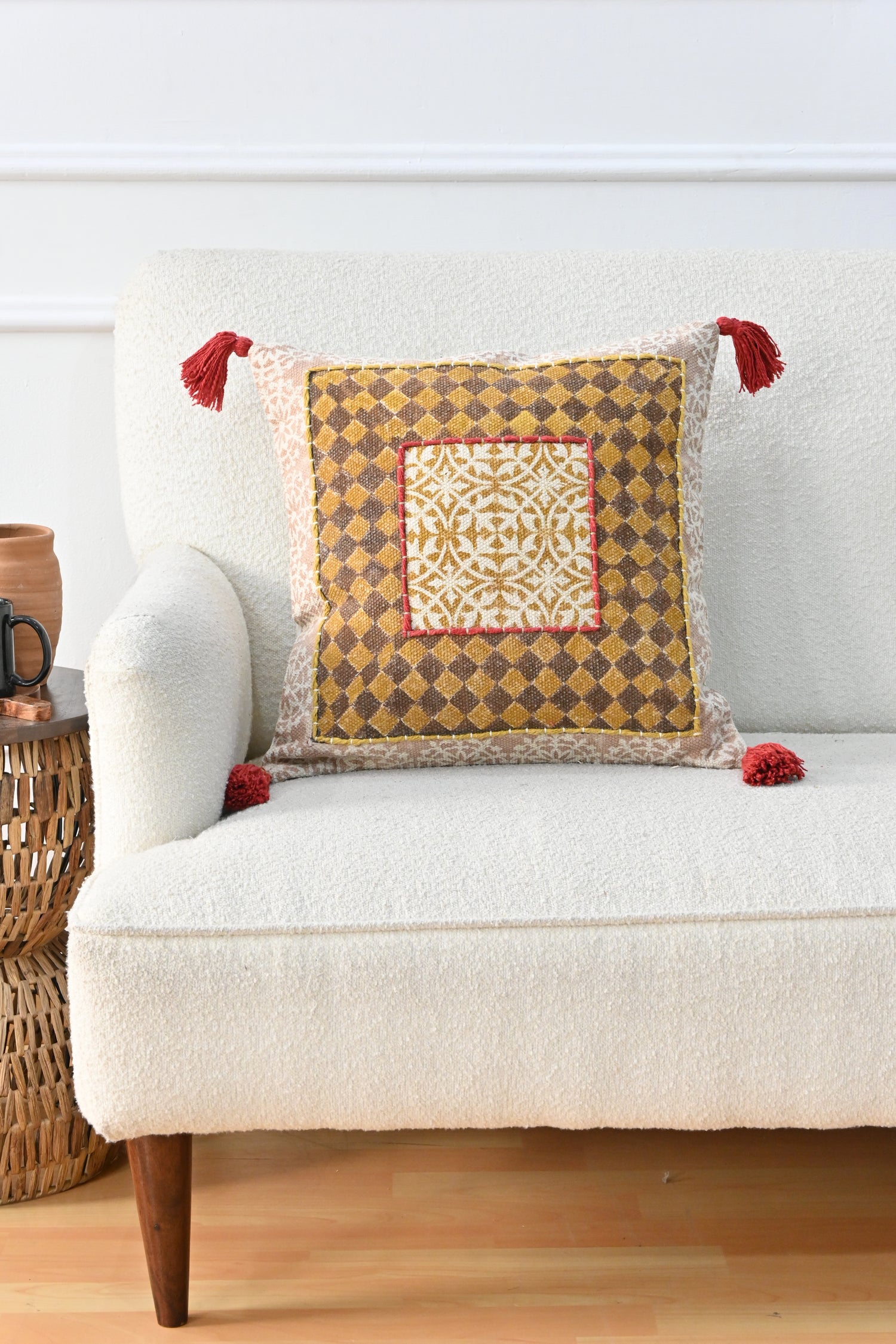 Ochra Block-Printed Square Cushion Cover