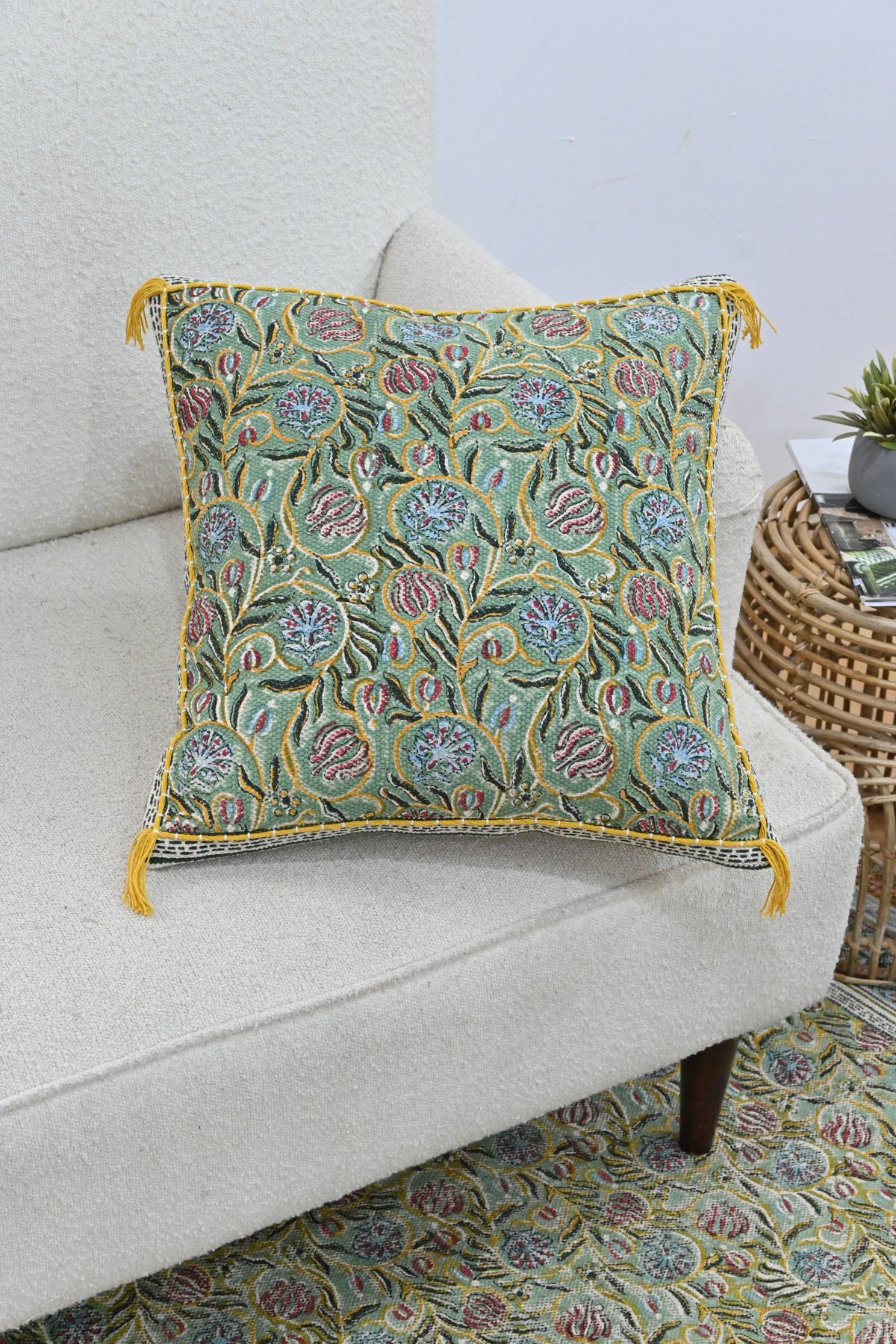Pattika Block-Printed Square Cushion Cover