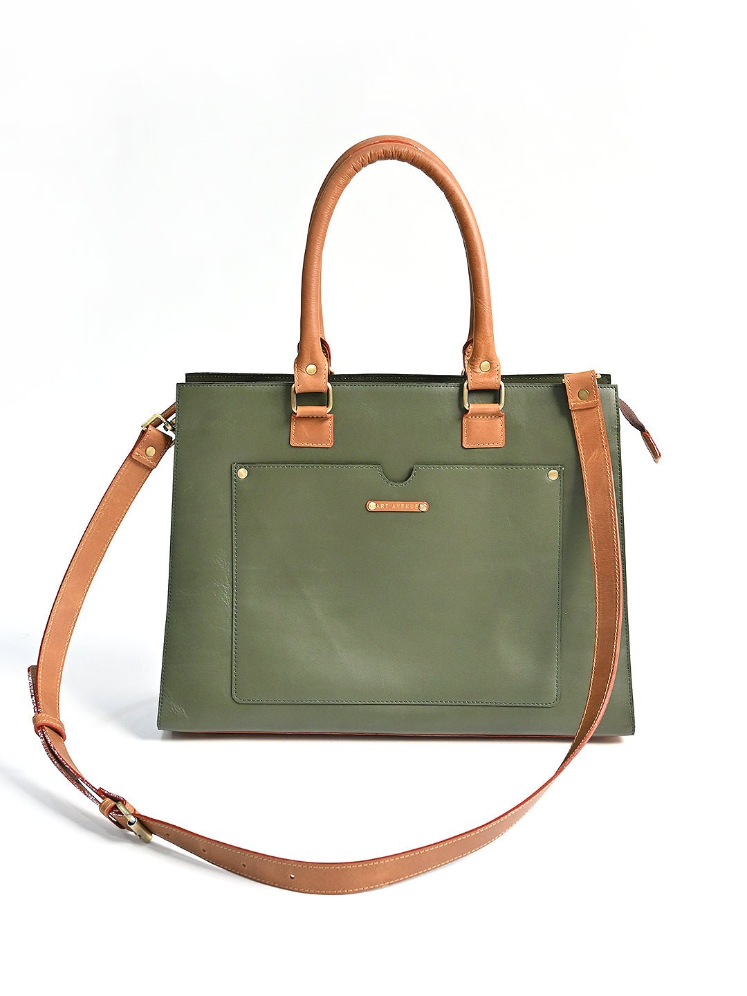 Olivia leather laptop bag hardware detail — Art Avenue