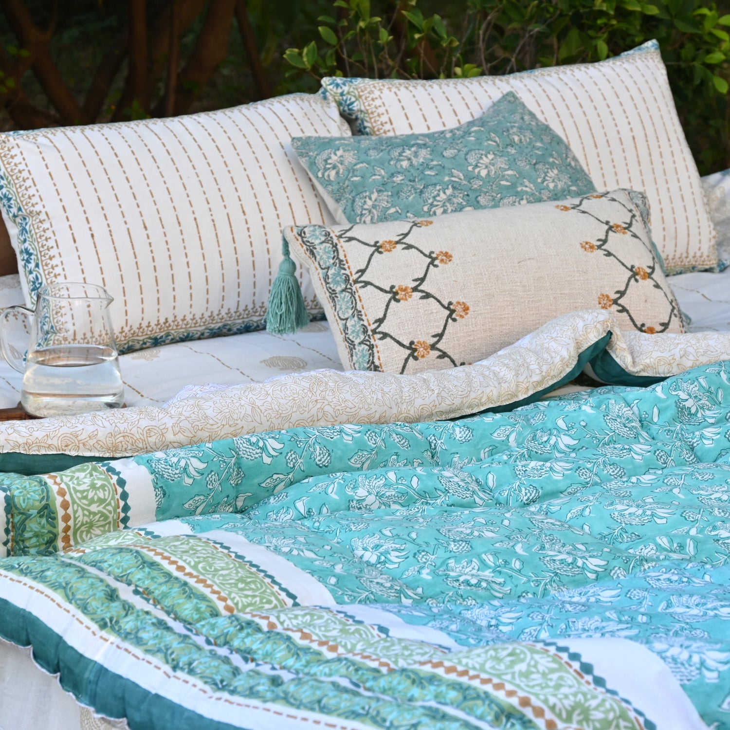 Vintflora Block-Printed Lumbar Cushion Cover