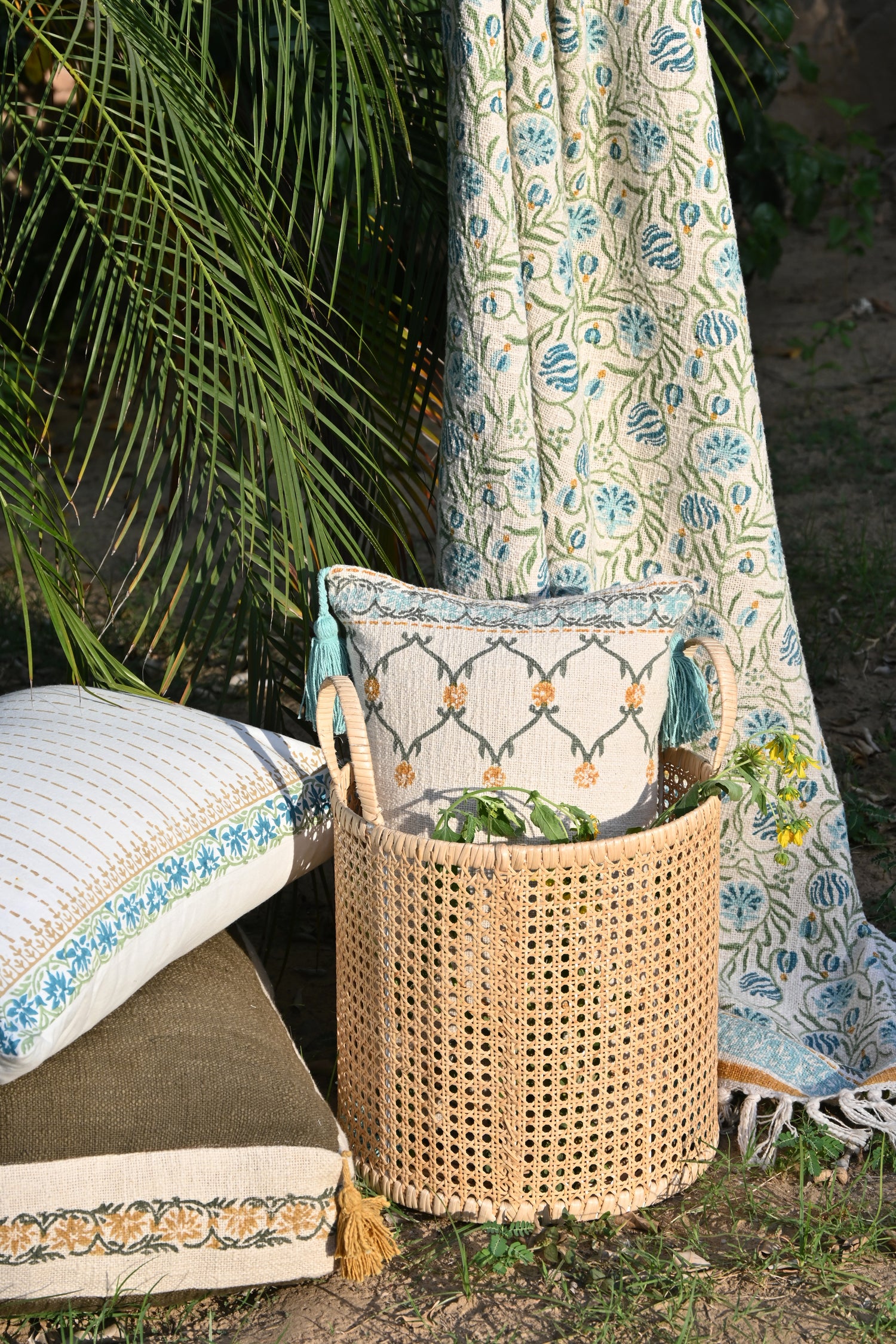 Vintflora Block-Printed Lumbar Cushion Cover