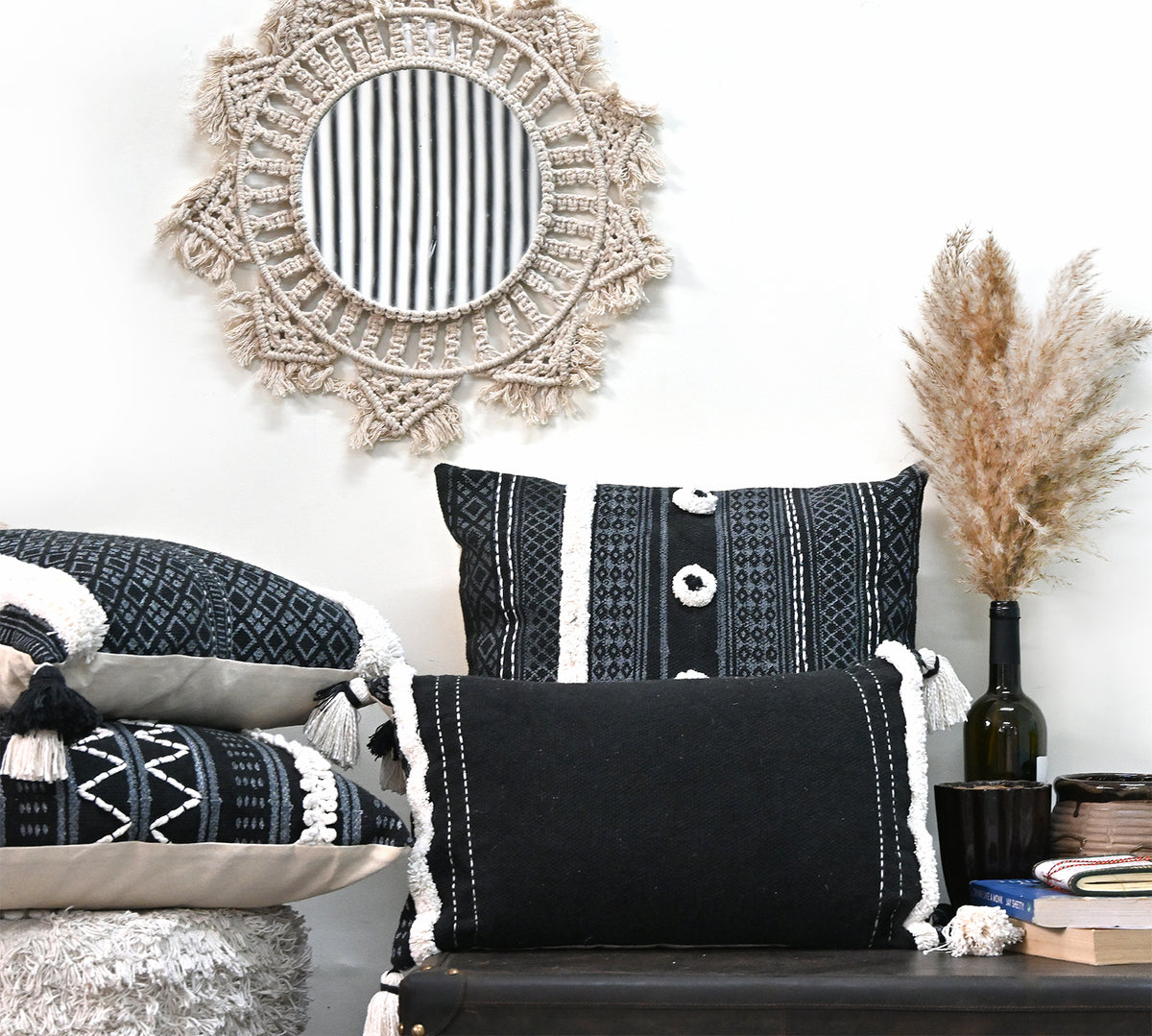 Duskera Hand-Embroidered Lumbar Cushion Cover