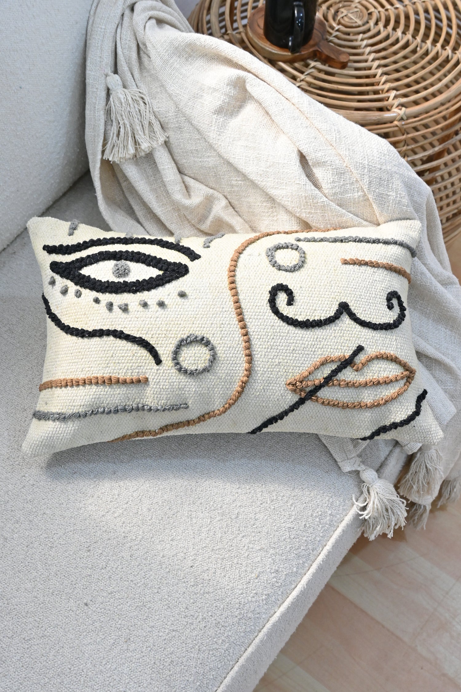 Voltura Hand-Embroidered Lumbar Cushion Cover