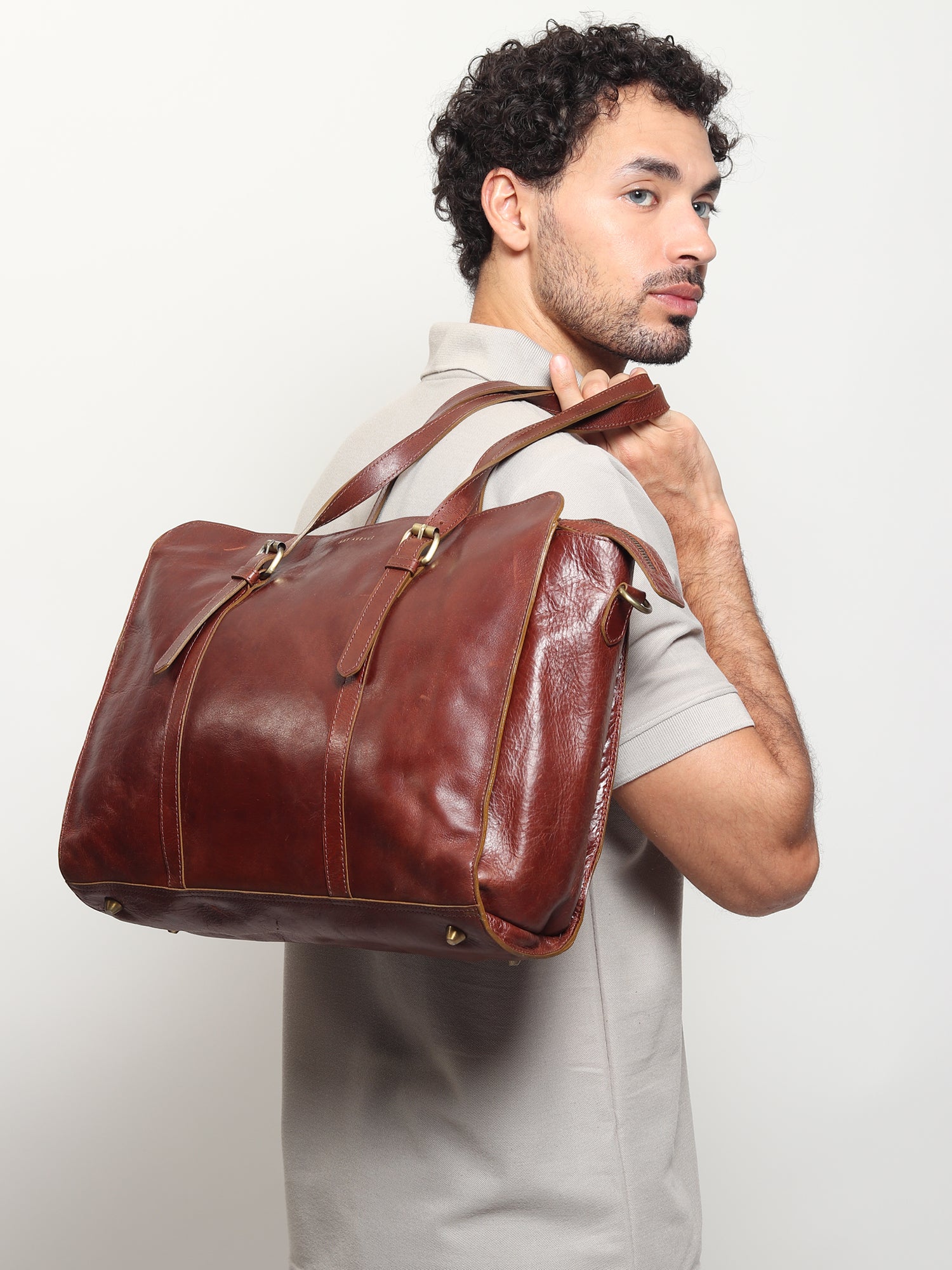 Adieu leather laptop bag, open view — Art Avenue