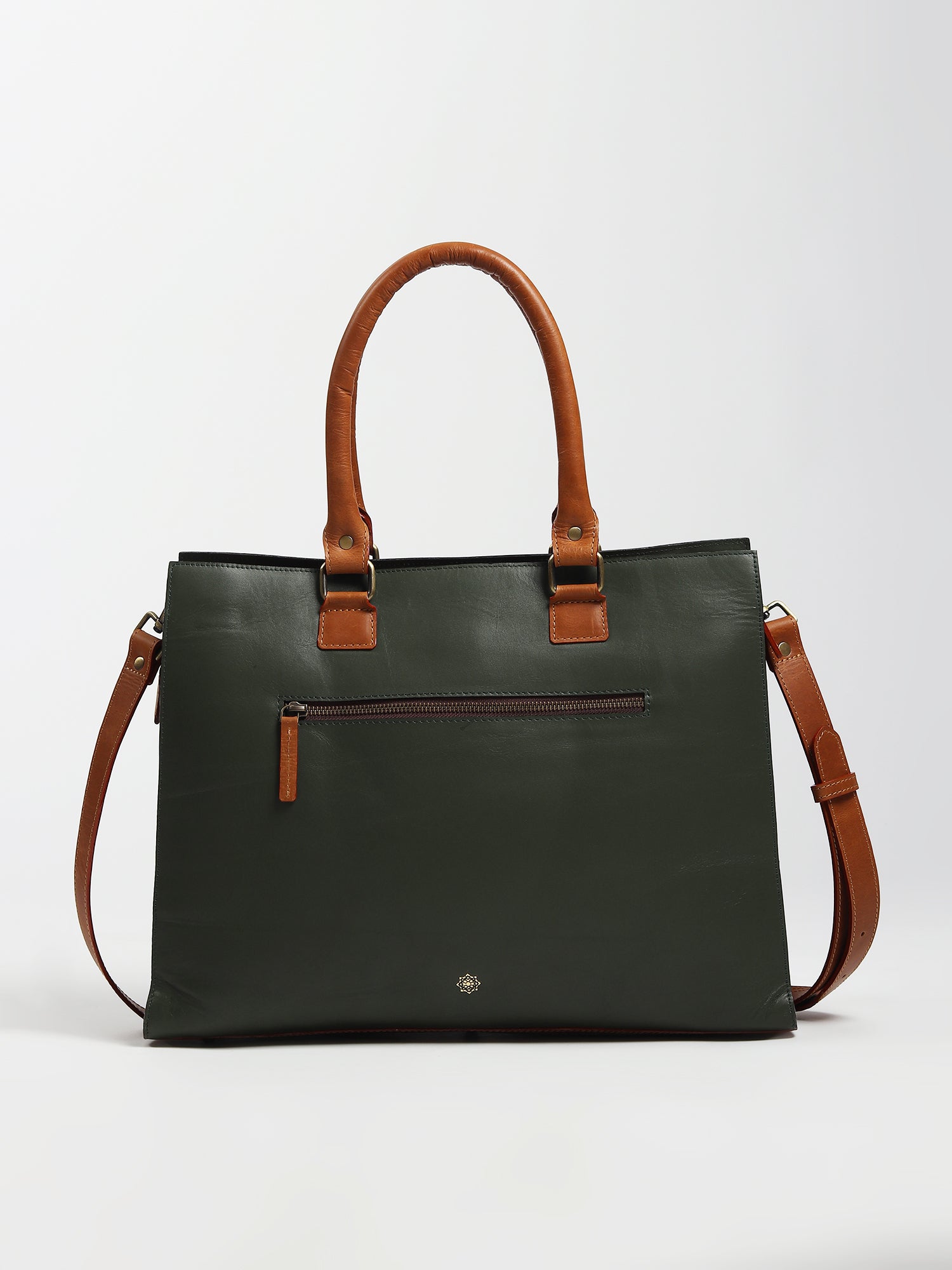 Olivia leather laptop bag flat lay — Art Avenue