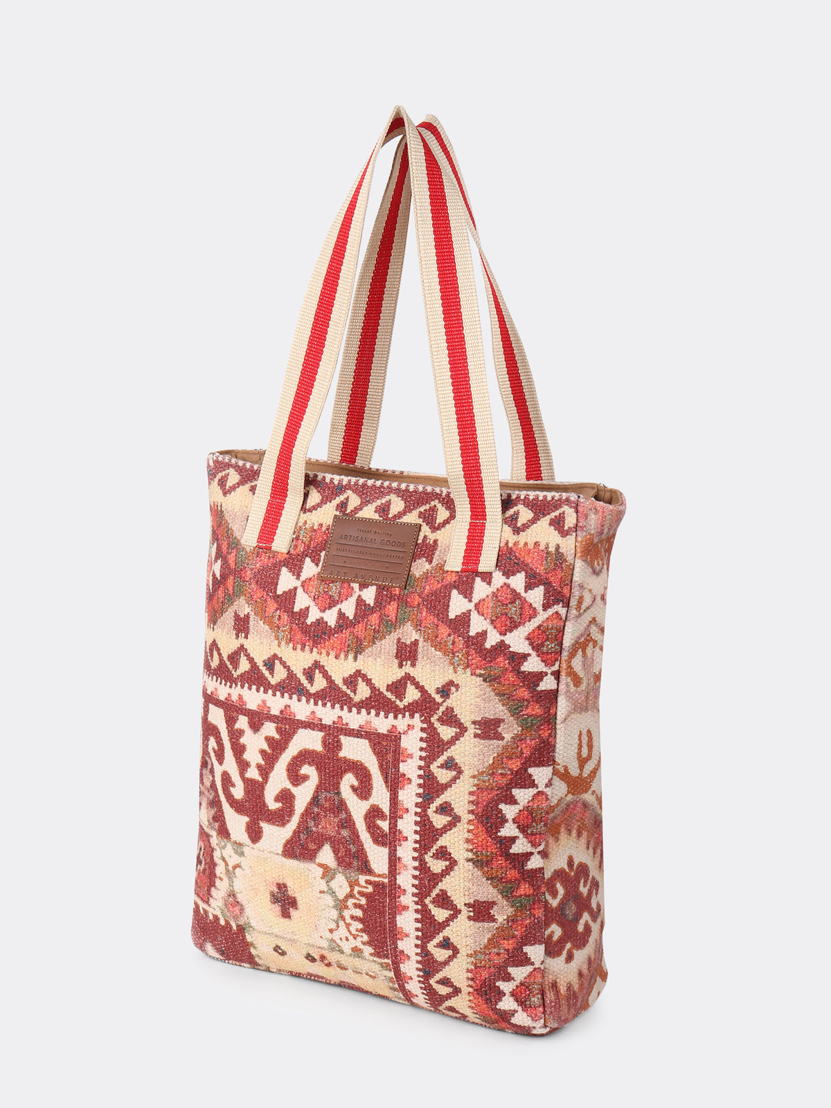 Coutivana block-printed embroidered tote bag flat lay — Art Avenue