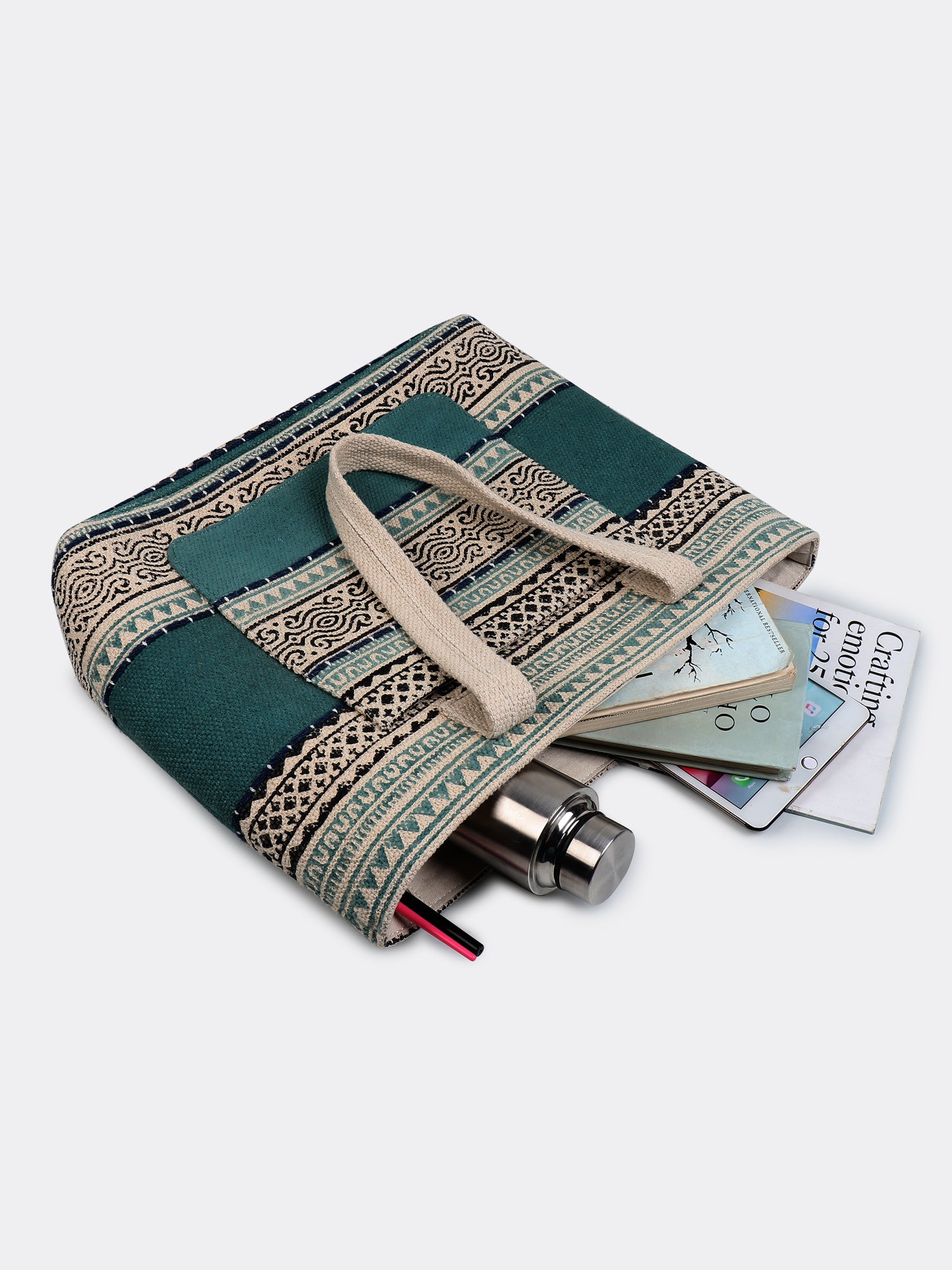 Susan block-printed tote bag interior — Art Avenue