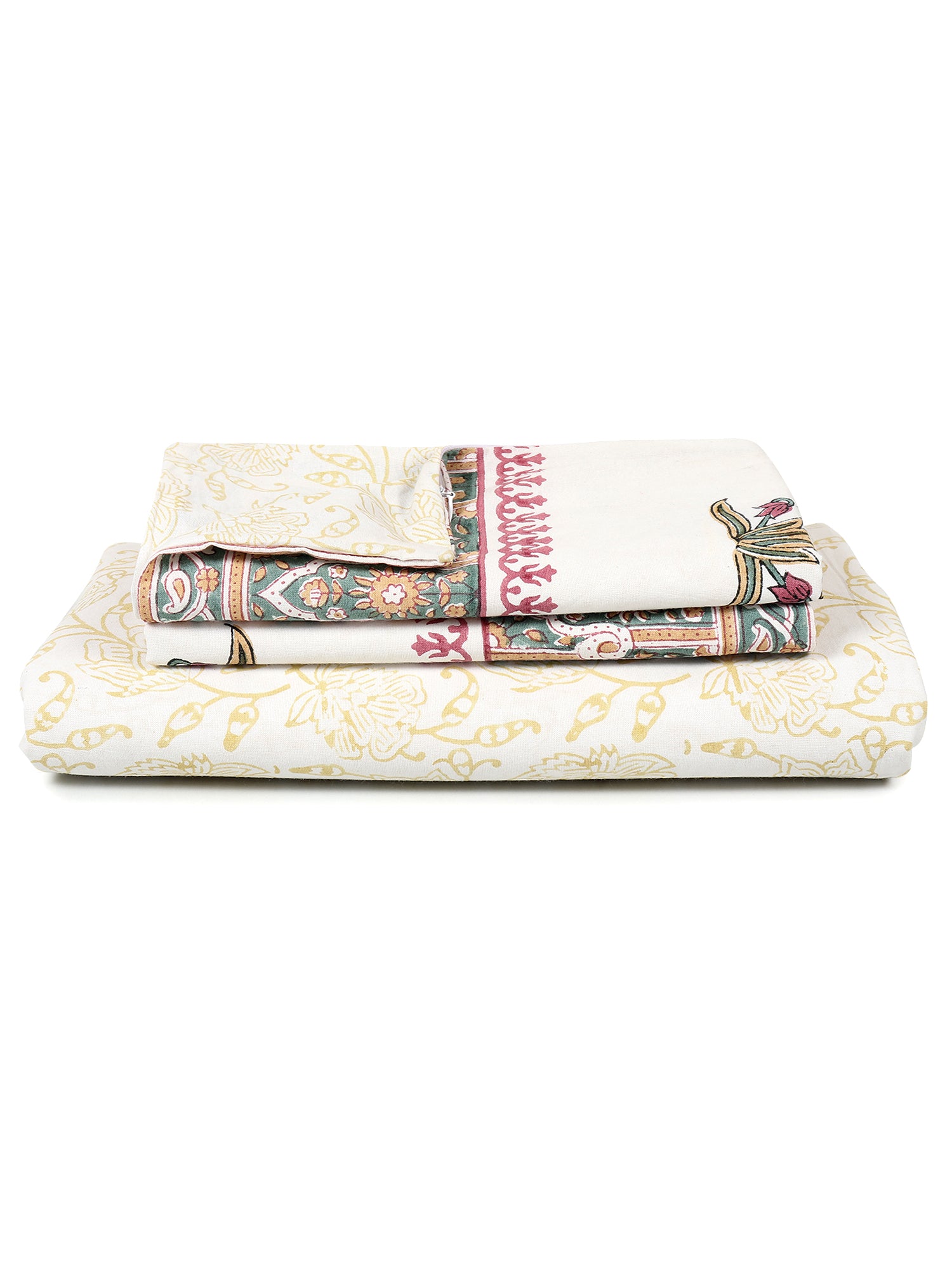 QUILORA COTTON PRINTED DOUBLE BEDSHEET WITH PILLOW