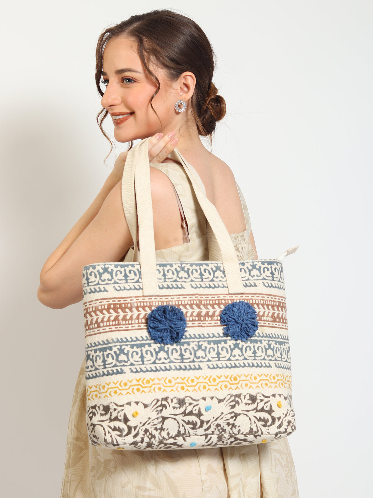 Giant block-printed tote bag interior — Art Avenue