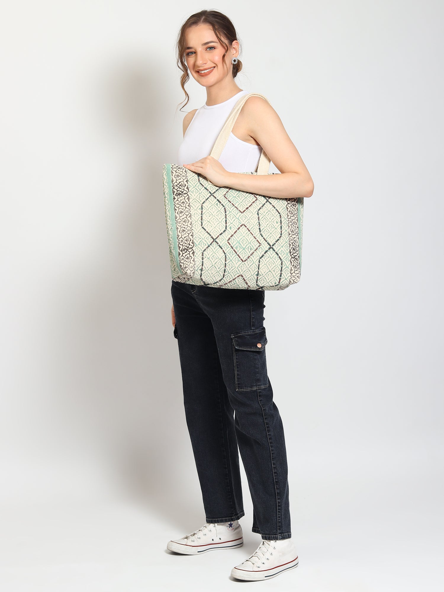 Flora block-printed cotton tote bag — Art Avenue