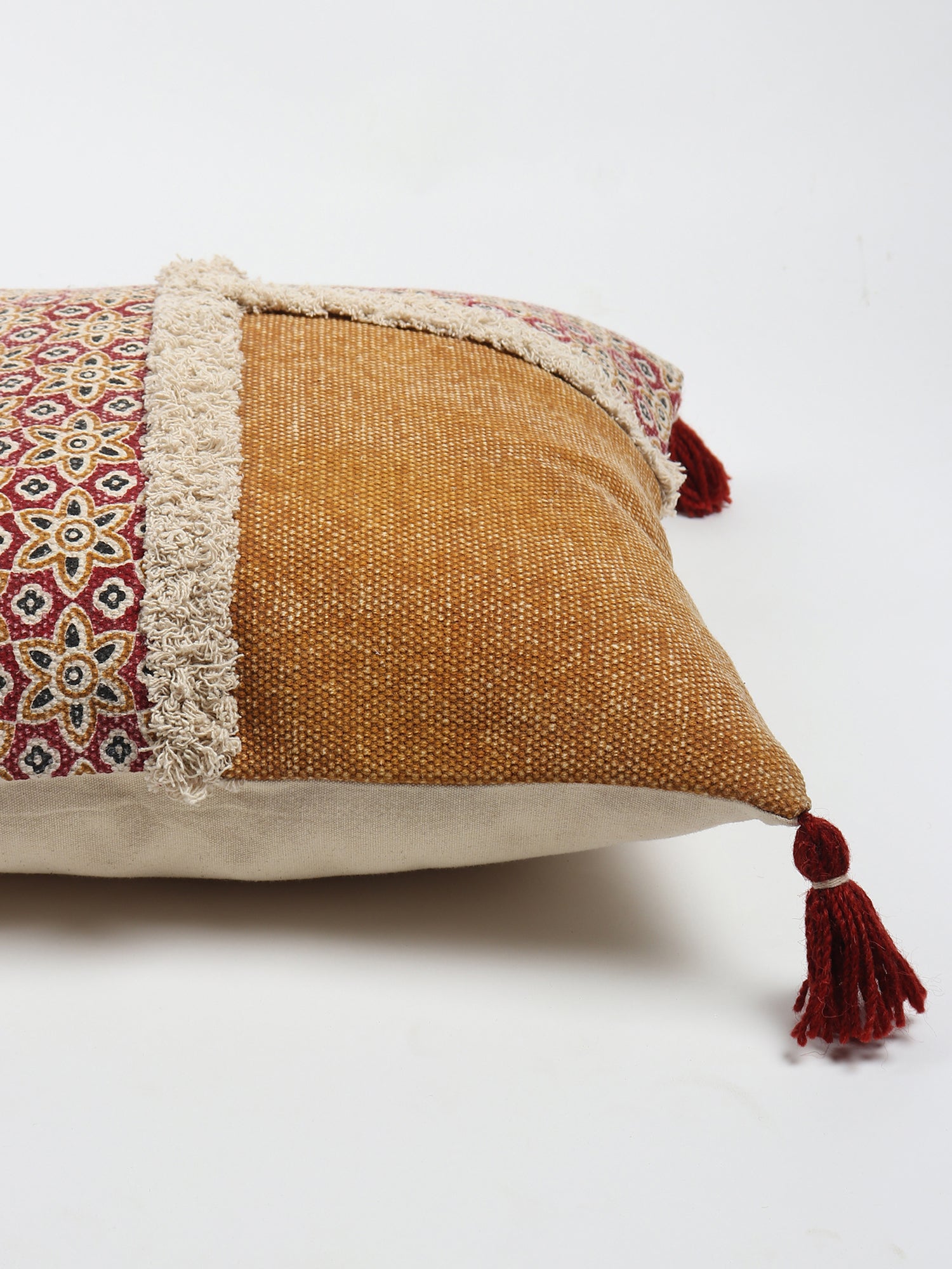 Rough Block-Printed Shaggy Square Cushion Cover