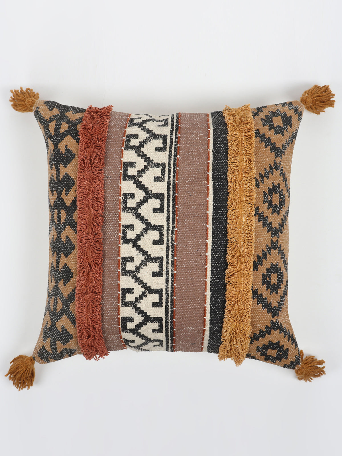 Omega Block-Printed Shaggy Square Cushion Cover