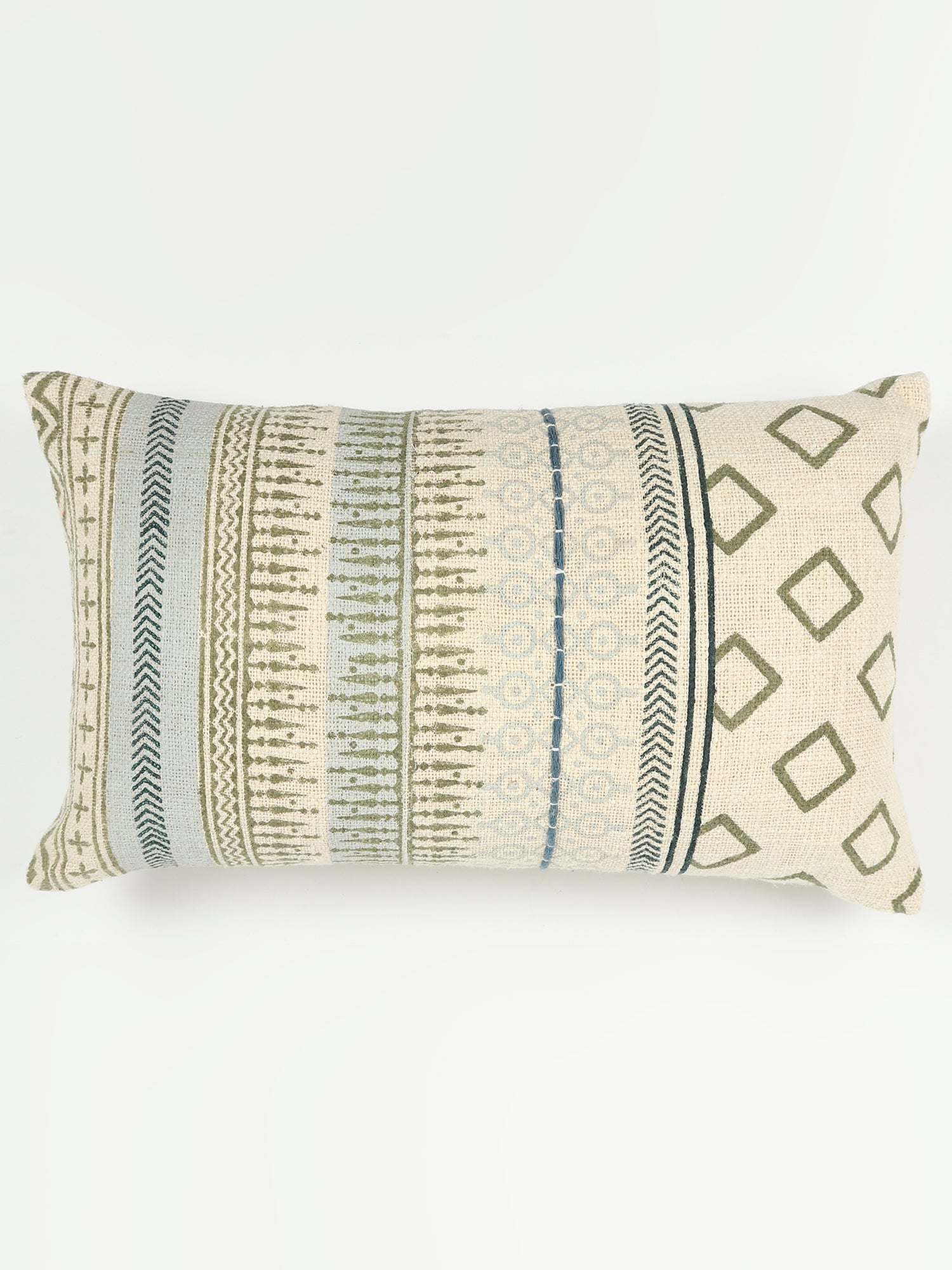 Peace Block-Printed Embroidered Lumbar Cushion Cover — Art Avenue
