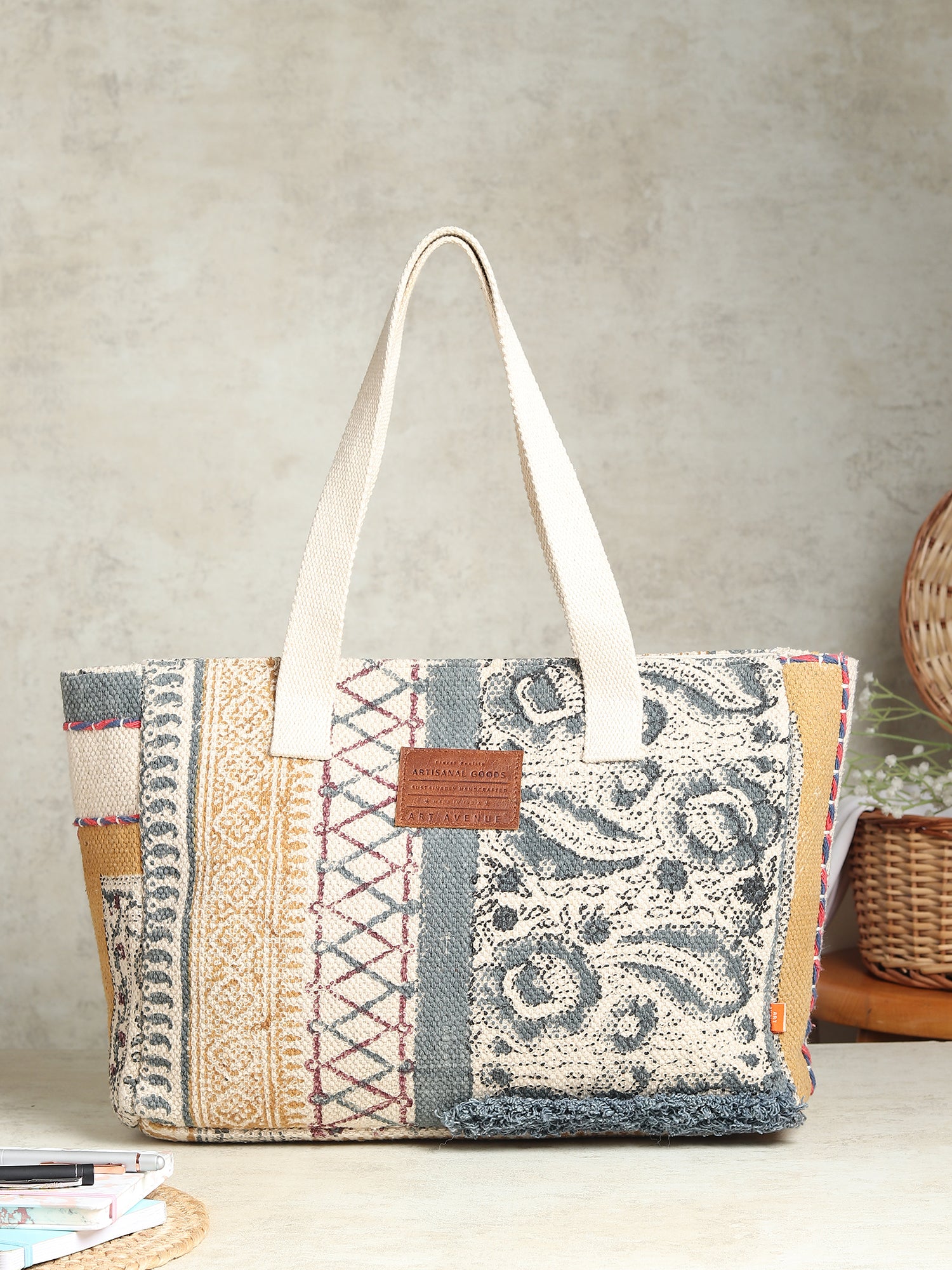 Elysira block-printed cotton tote bag — Art Avenue
