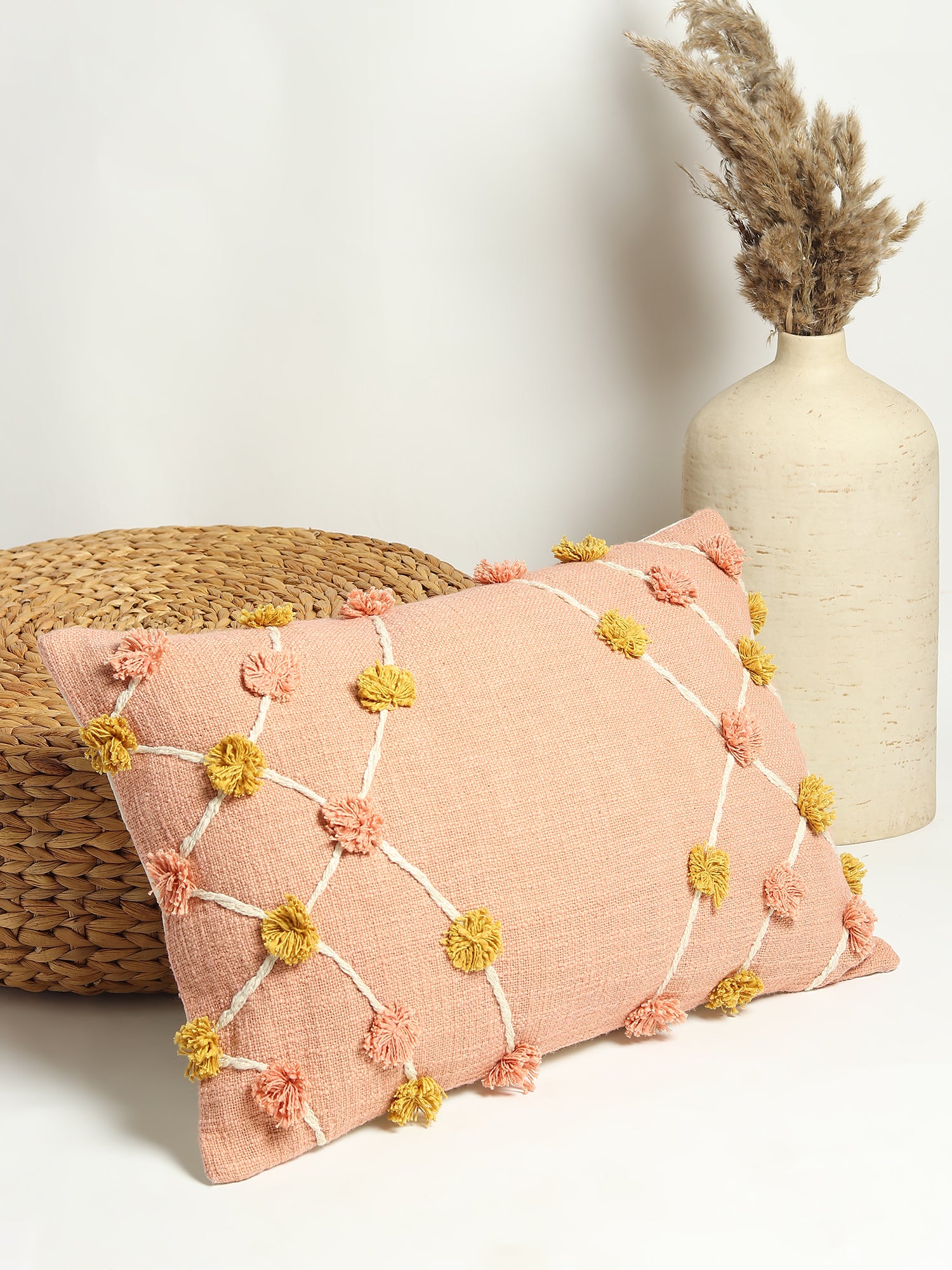 Detail of overdyed embroidery on lumbar cushion cover — Art Avenue