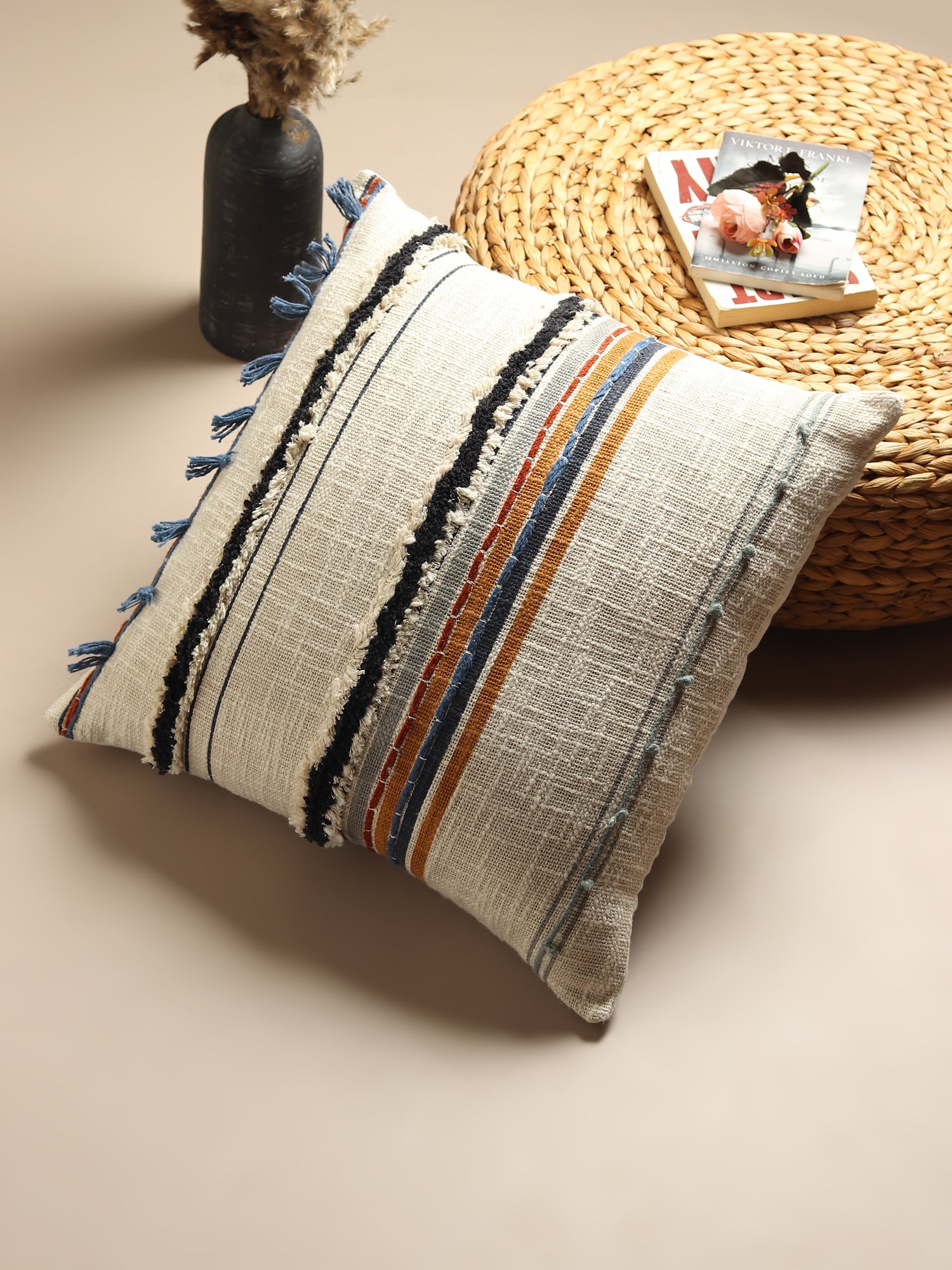 Evanthe Printed Tufted Square Cushion Cover