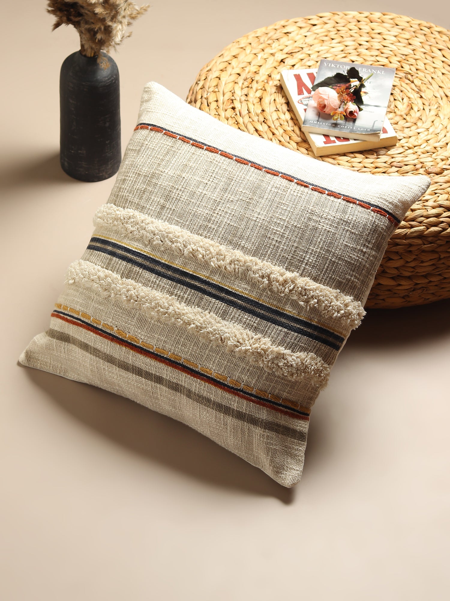 Eithne Printed Tufted Square Cushion Cover