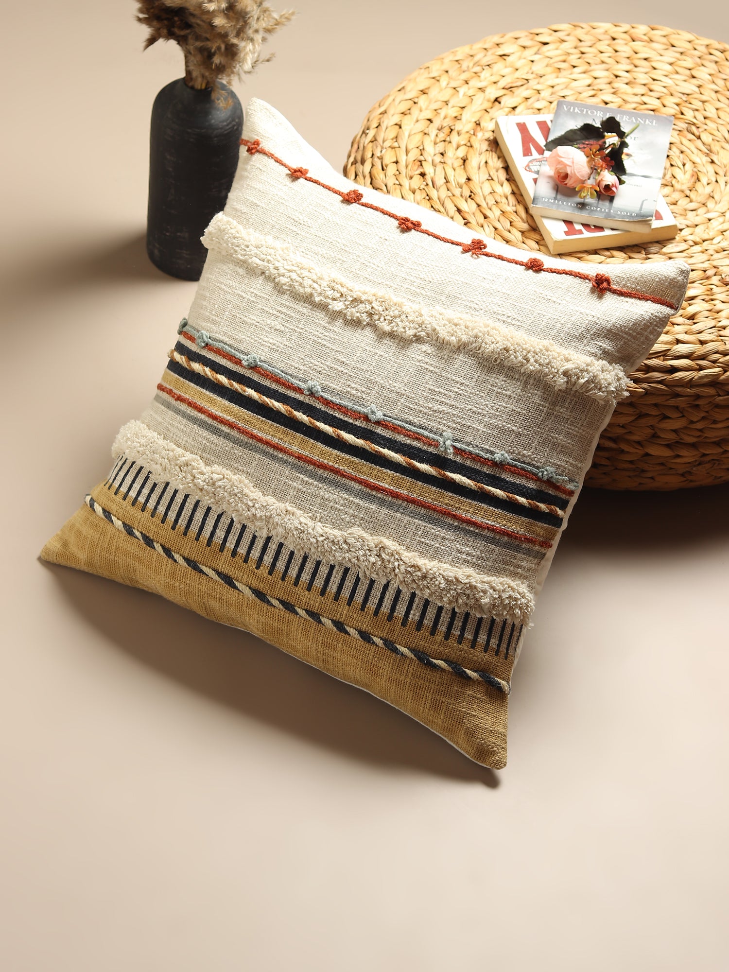 Chione Hand-Embroidered Square Cushion Cover