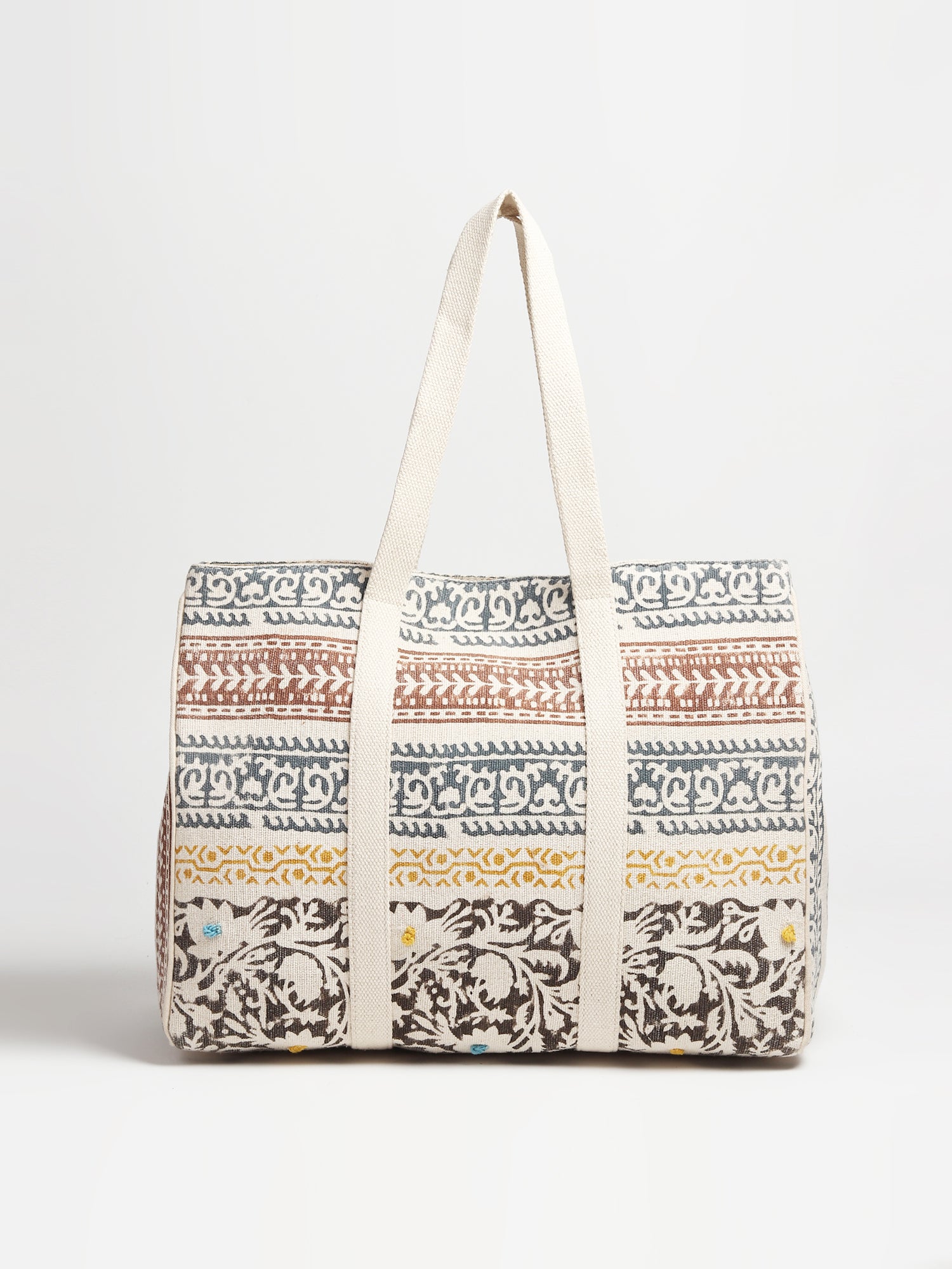 Dikt block-printed tote bag, side view — Art Avenue