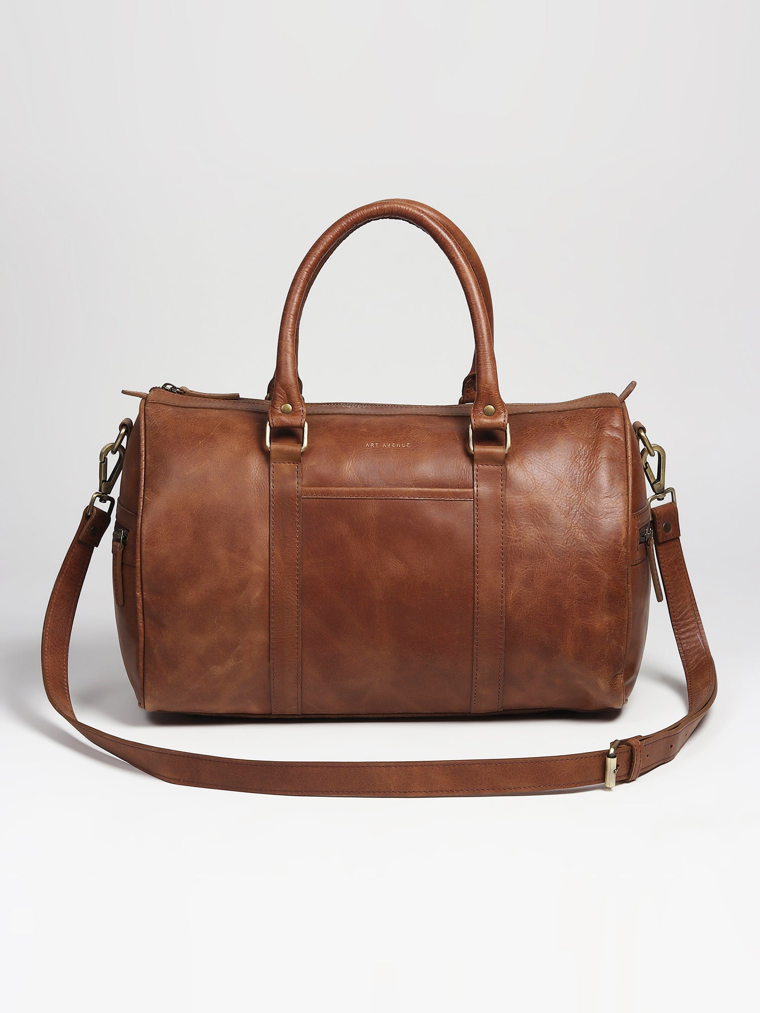 Aviator leather duffle bag hardware detail — Art Avenue