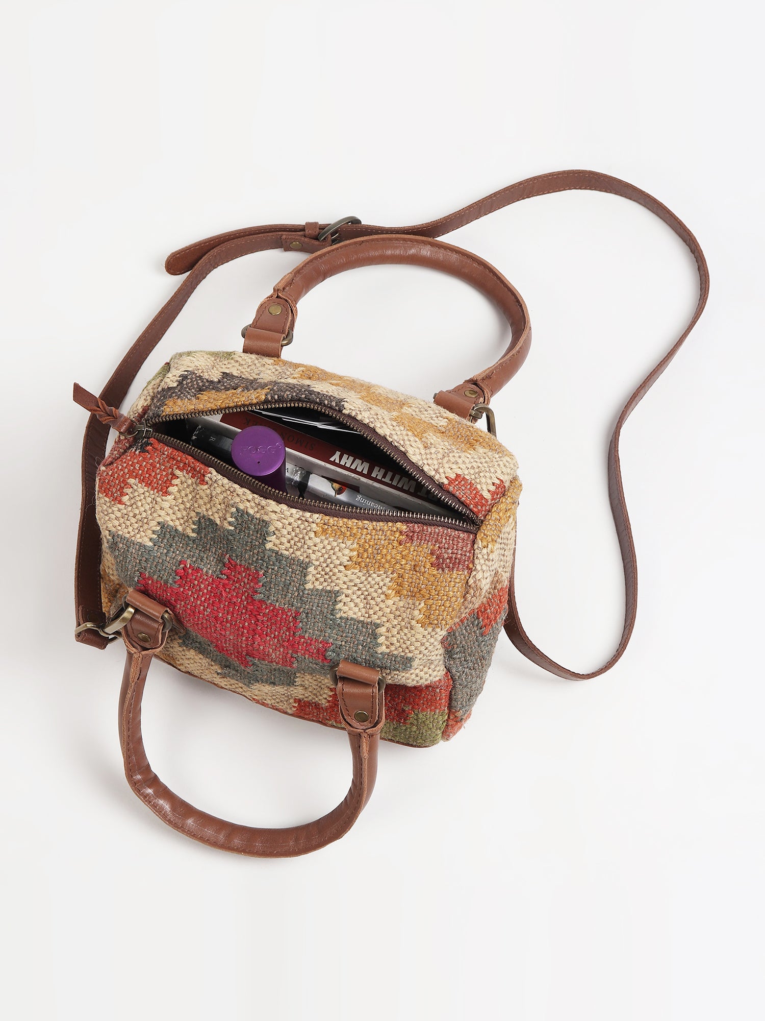 Digilent kilim and leather duffle bag interior — Art Avenue