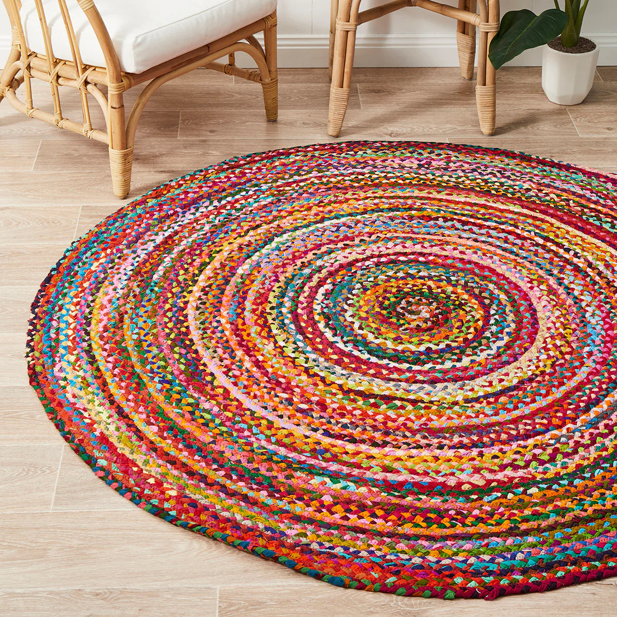 Justified Round Braided Recycled Chindi Rug