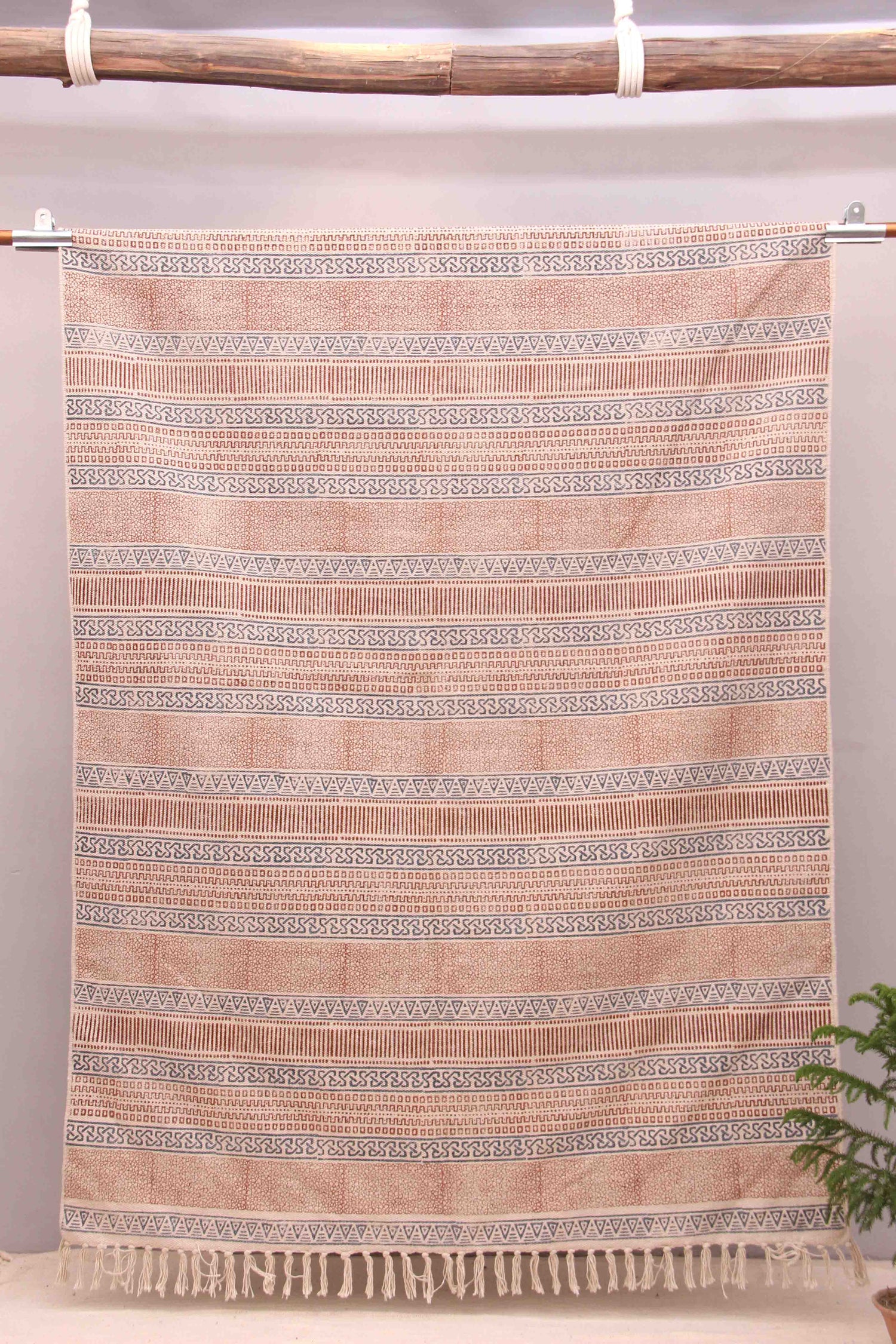 Block-Printed Cotton Dhurrie Rug in Red & White Modern — Art Avenue