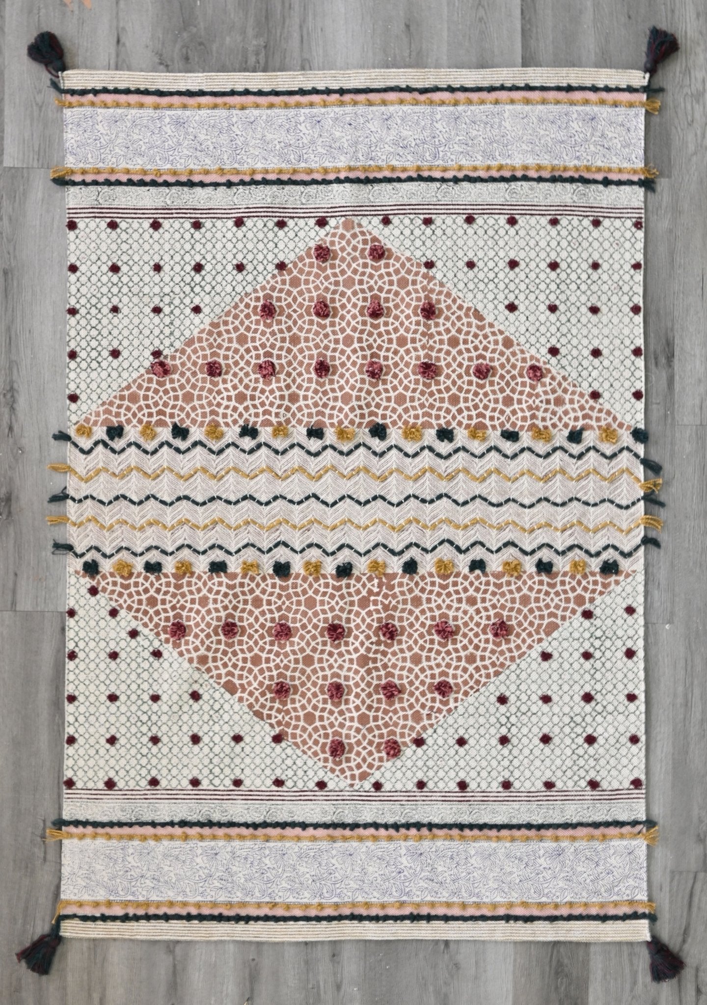 Block-Printed Cotton Dhurrie Rug in Pink Modern — Art Avenue