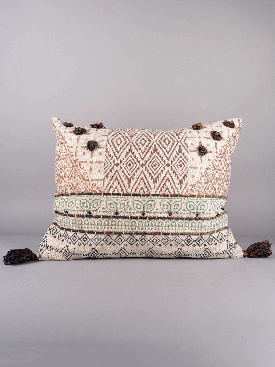 GEOMETRIC FUSION OASIS - BLOCK PRINTED LUMBAR CUSHION COVER - ART AVENUE