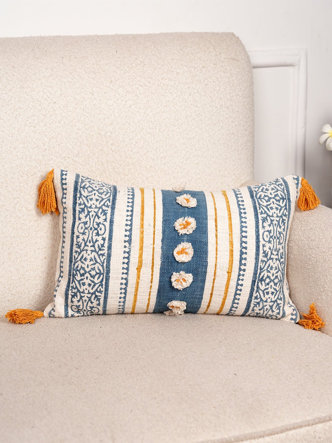 CLEMATIS - BLOCK PRINTED LUMBAR CUSHION COVER - ART AVENUE