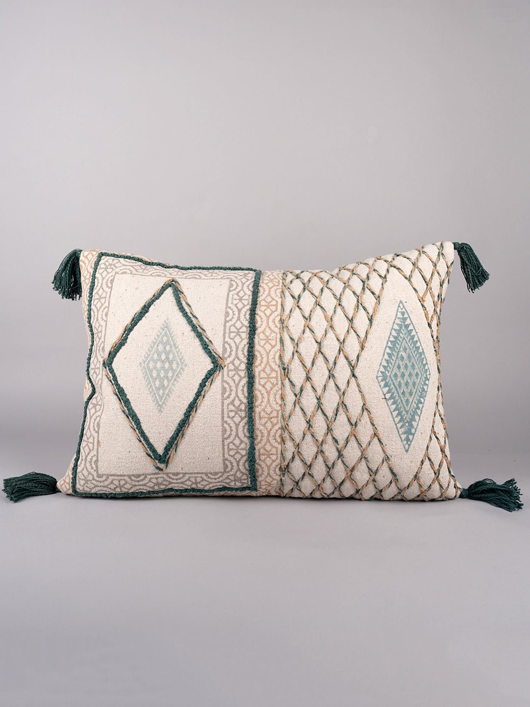 ARTFUL THREADED PATTERNS - BLOCK PRINTED LUMBAR CUHSION COVER - ART AVENUE