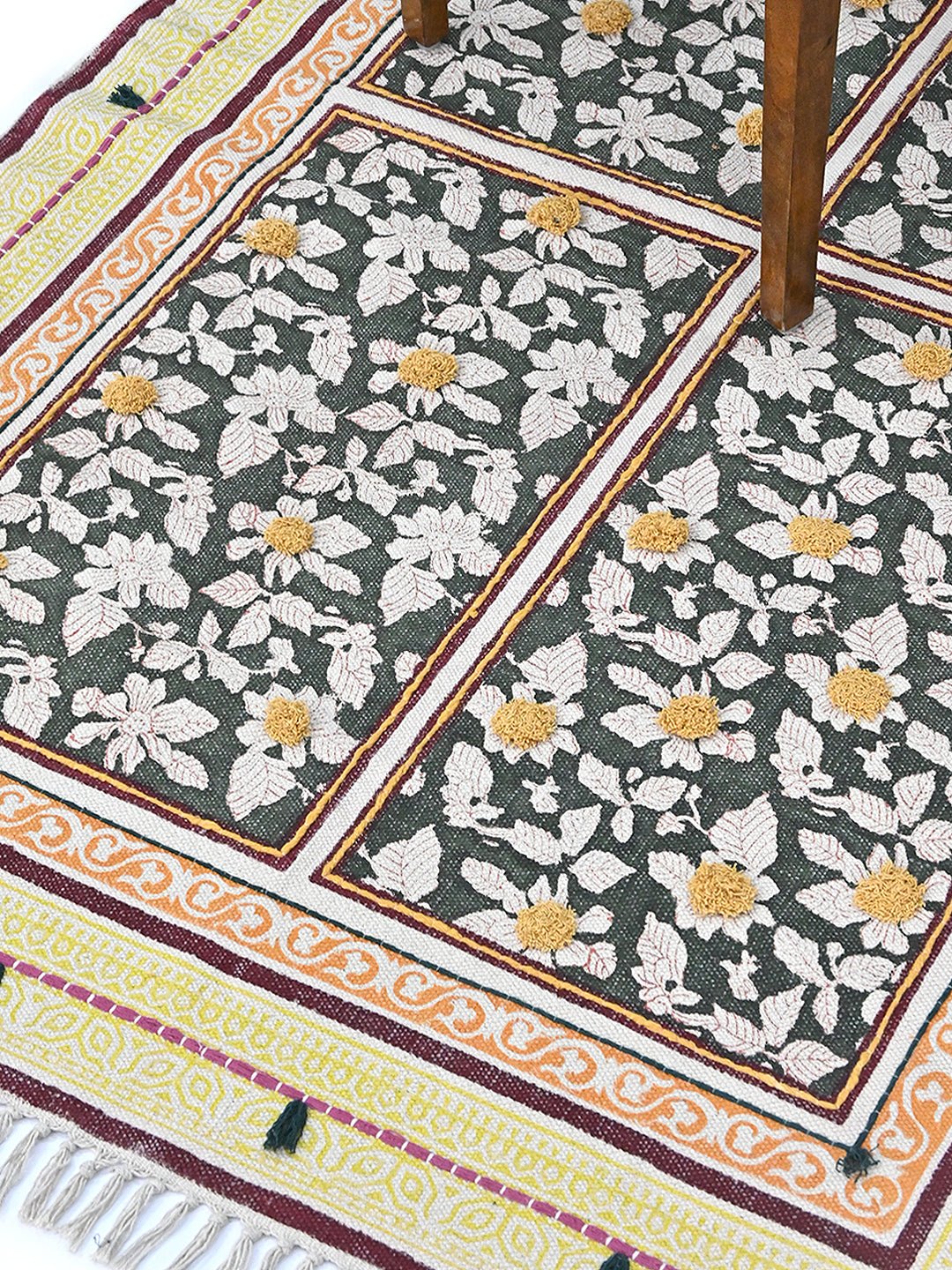 Millen Block-Printed Cotton Dhurrie Rug — overhead view — Art Avenue