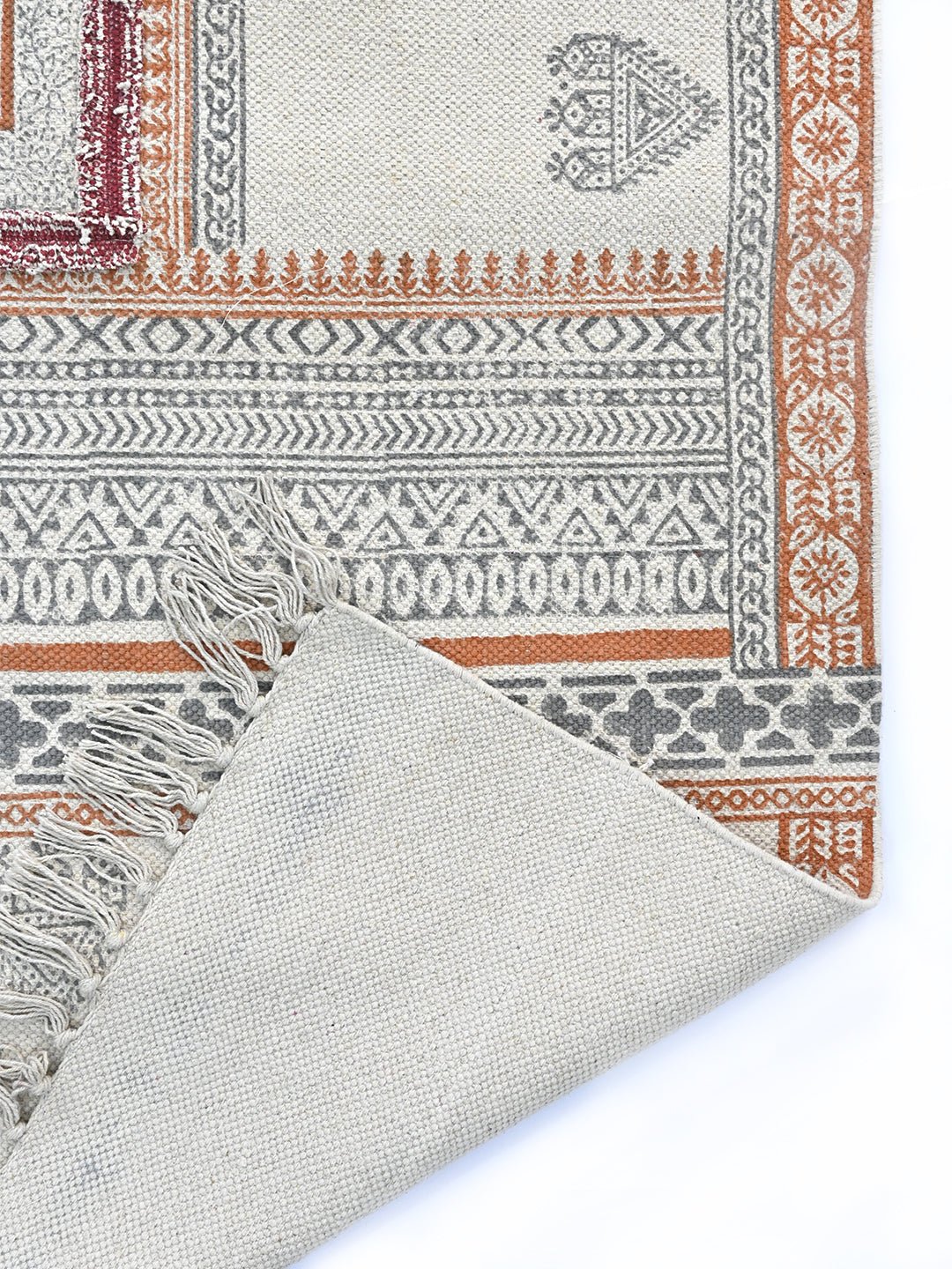 Lancet Block-Printed Cotton Dhurrie Rug in Blue & Green — Art Avenue