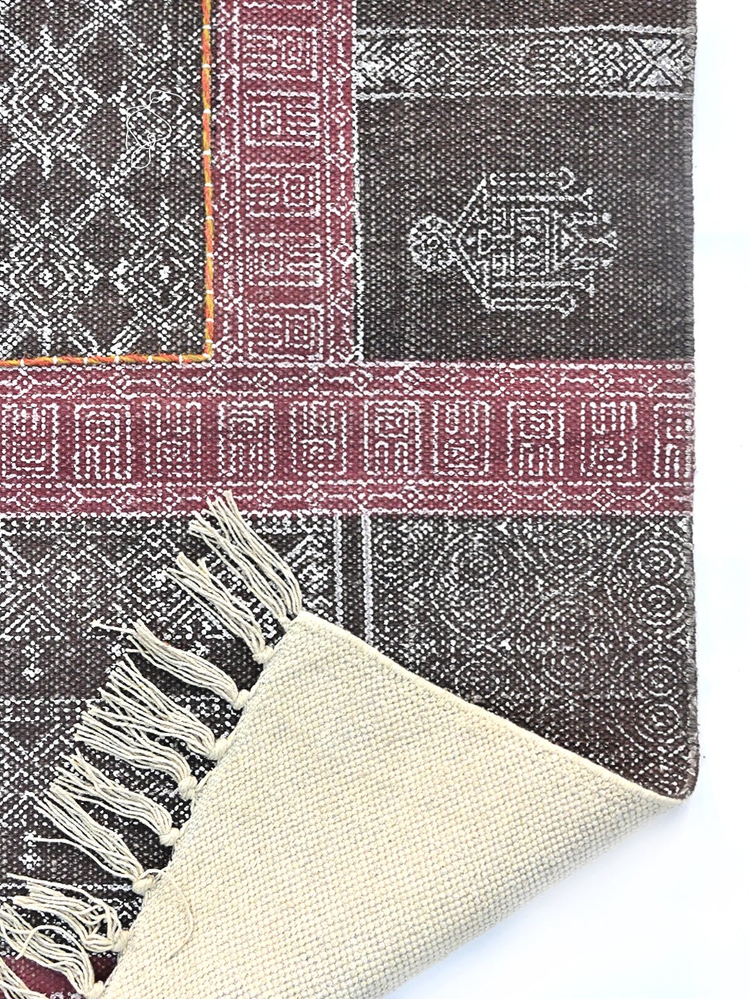 Ethan II Block-Printed Cotton Dhurrie Rug in Blue & Green — Art Avenue