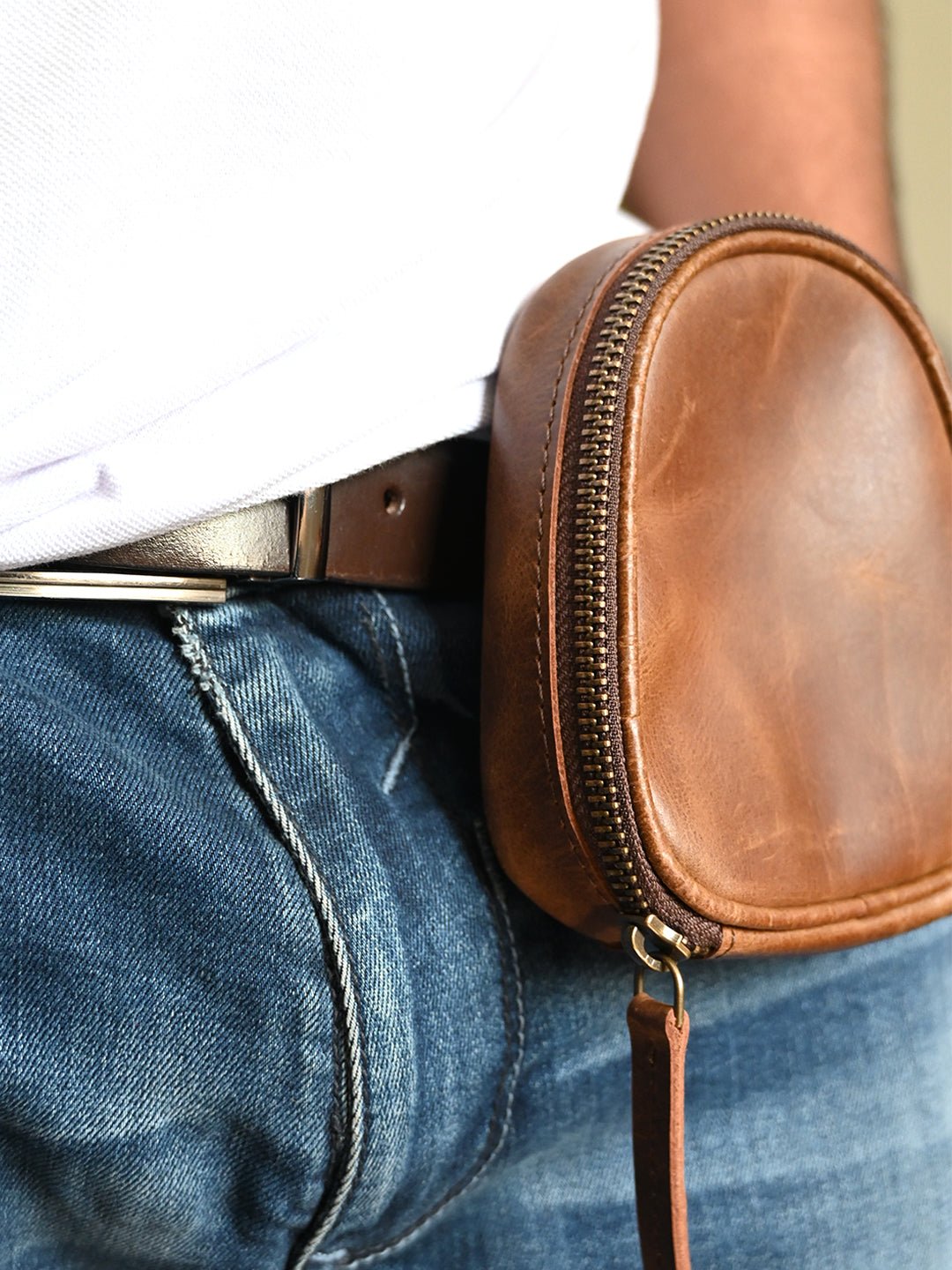 Craic leather waist pouch flat lay — Art Avenue