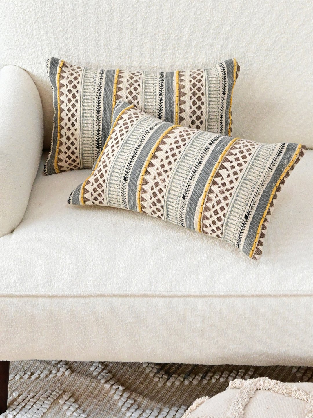 Ruby Block-Printed Embroidered Lumbar Cushion Cover — Art Avenue