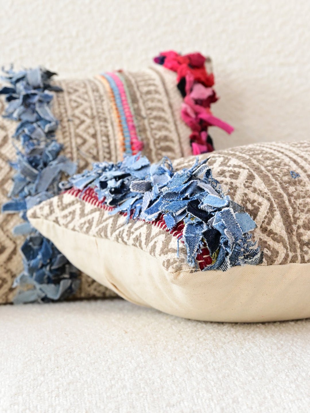 Block-printed lumbar cushion on sofa — Art Avenue