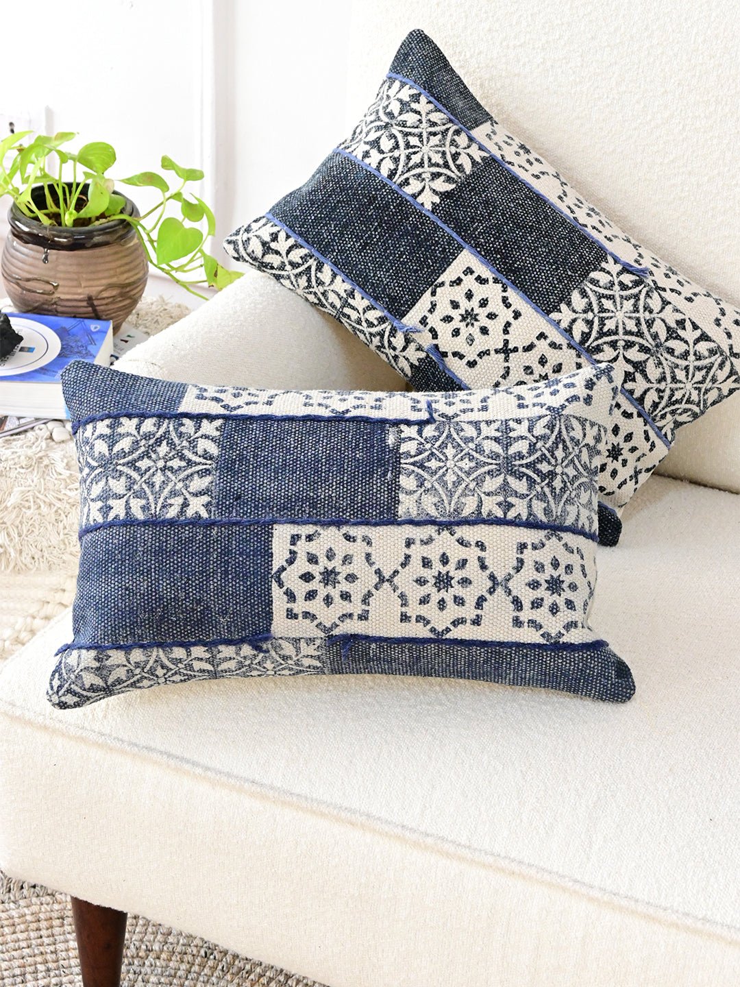 Warsaw Block-Printed Embroidered Lumbar Cushion Cover — Art Avenue