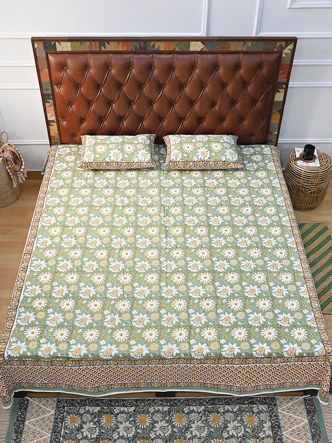 FLORAL PARADISE COTTON PRINTED DOUBLE BEDSHEET WITH PILLOW - ART AVENUE