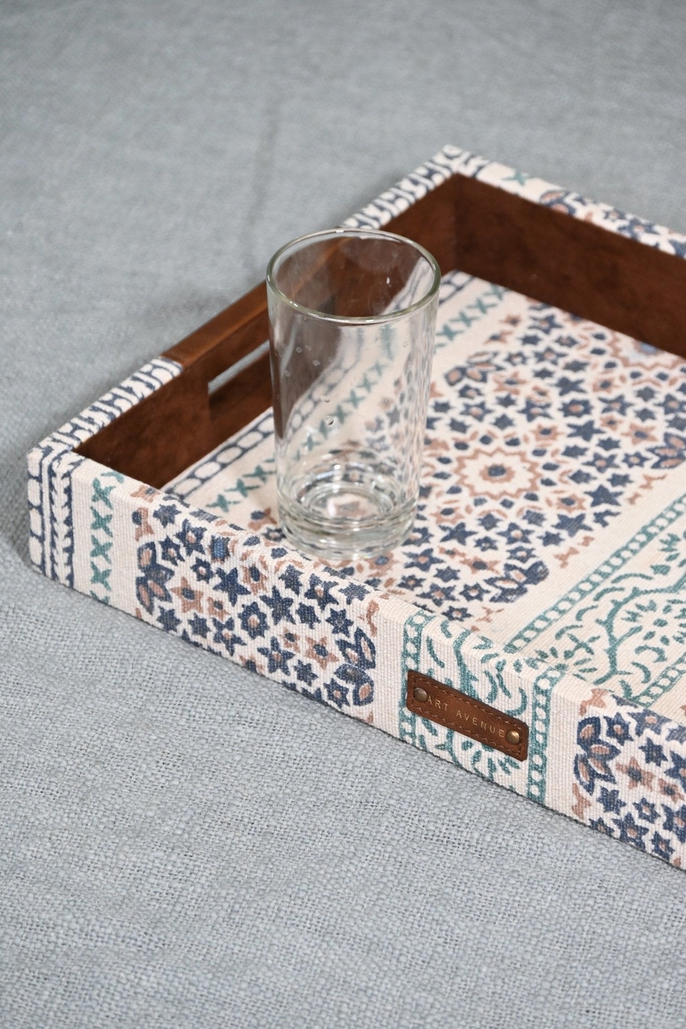 CLARET - LEATHER & COTTON PRINTED DURRIE TRAY - ART AVENUE