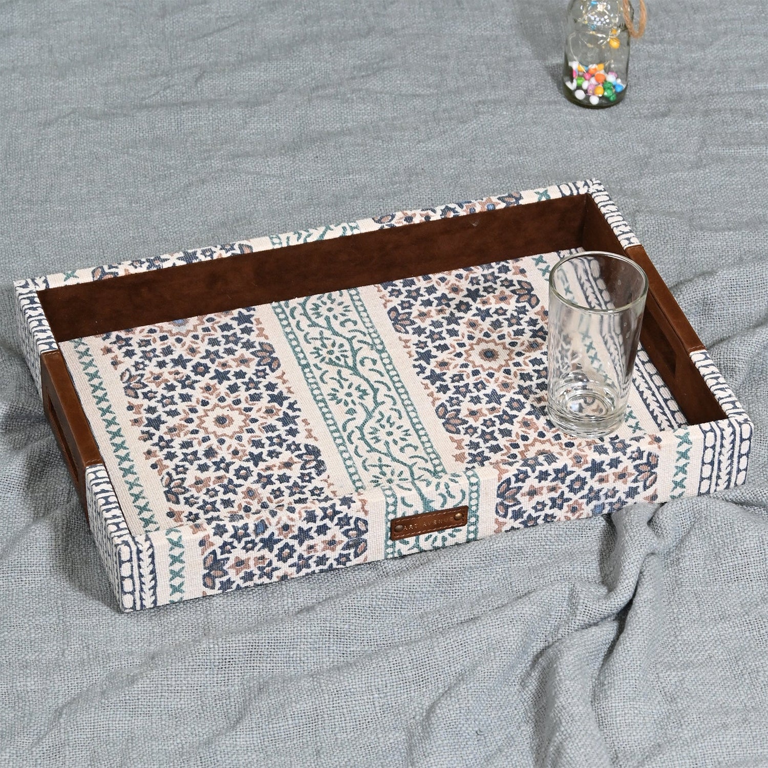 CLARET - LEATHER & COTTON PRINTED DURRIE TRAY - ART AVENUE