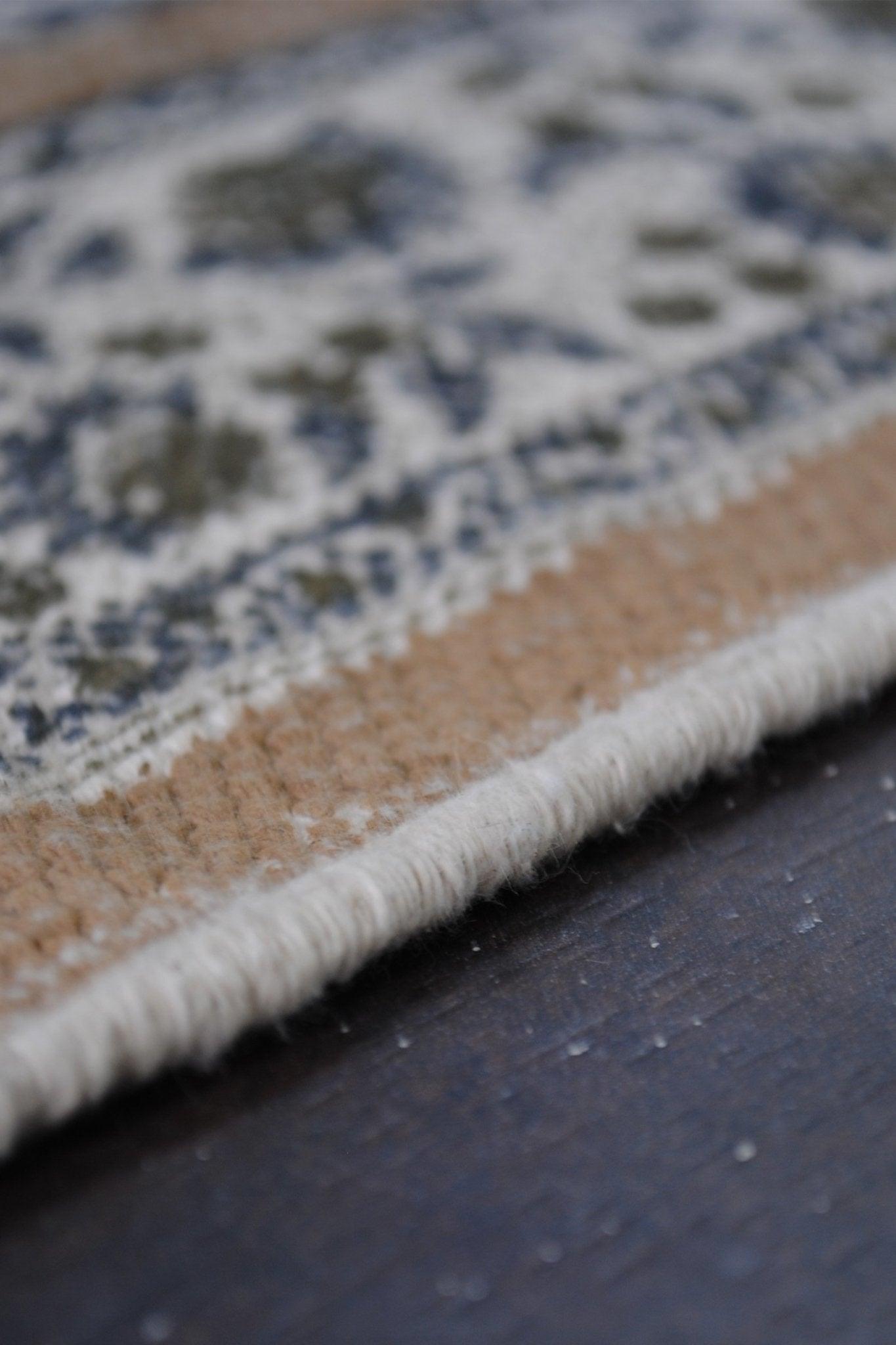 Detail of block-print on cotton dhurrie rug in floral pattern — Art Avenue
