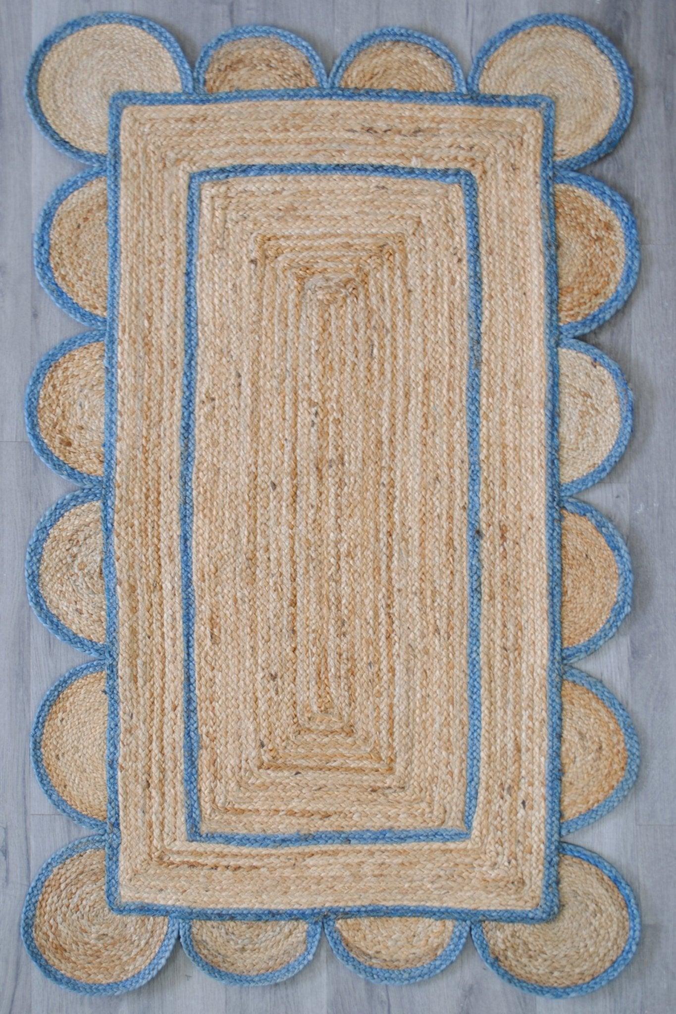 Arene hand-braided jute rug in beige and blue — Art Avenue