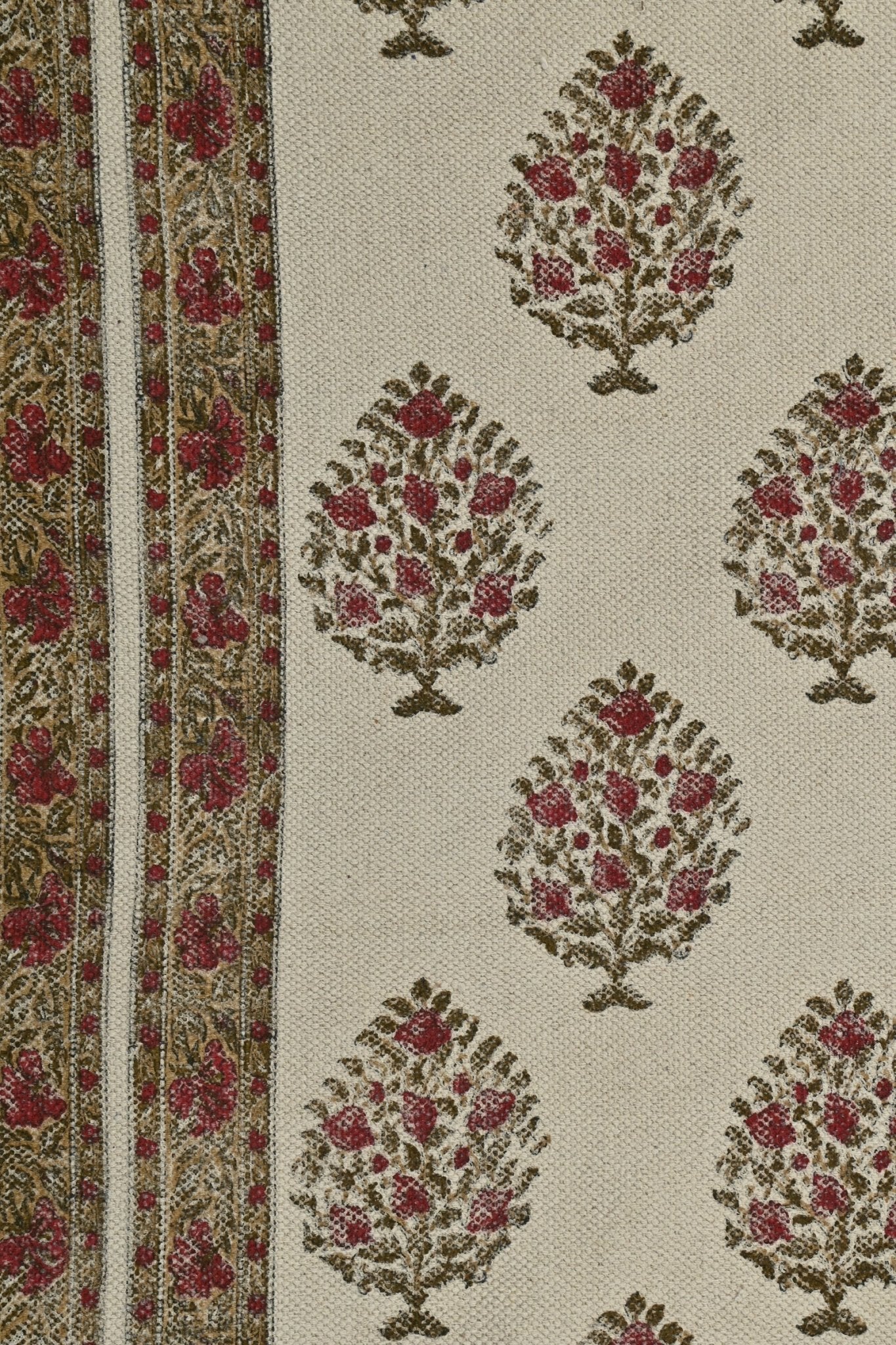 Autumn Block-Printed Cotton Dhurrie Rug — overhead view — Art Avenue