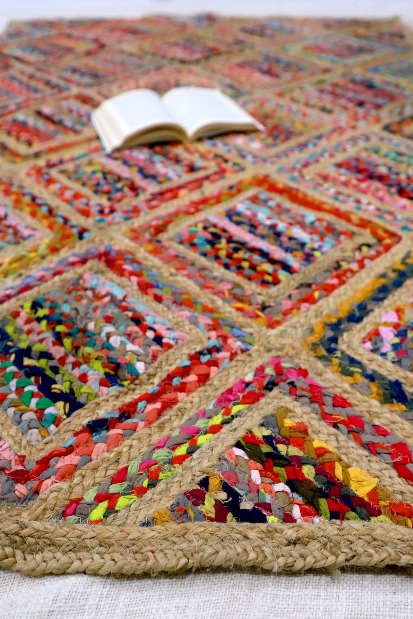 Azure braided chindi cotton rug detail — Art Avenue Jaipur